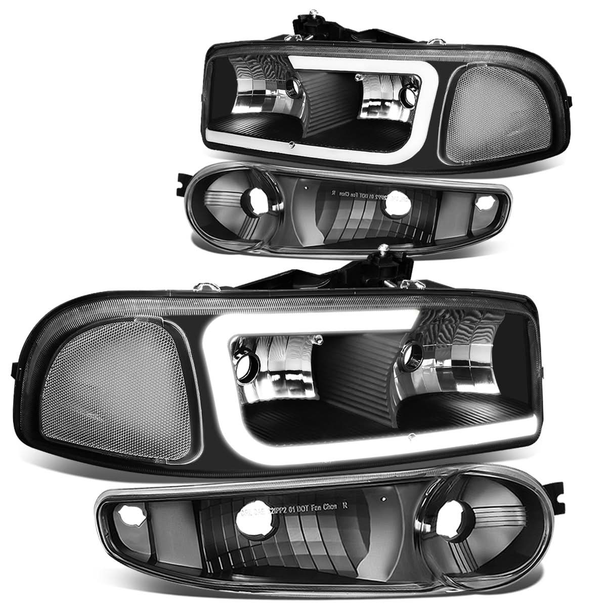 00-07 GMC Yukon Sierra LED DRL Headlights Black Housing Clear Corner