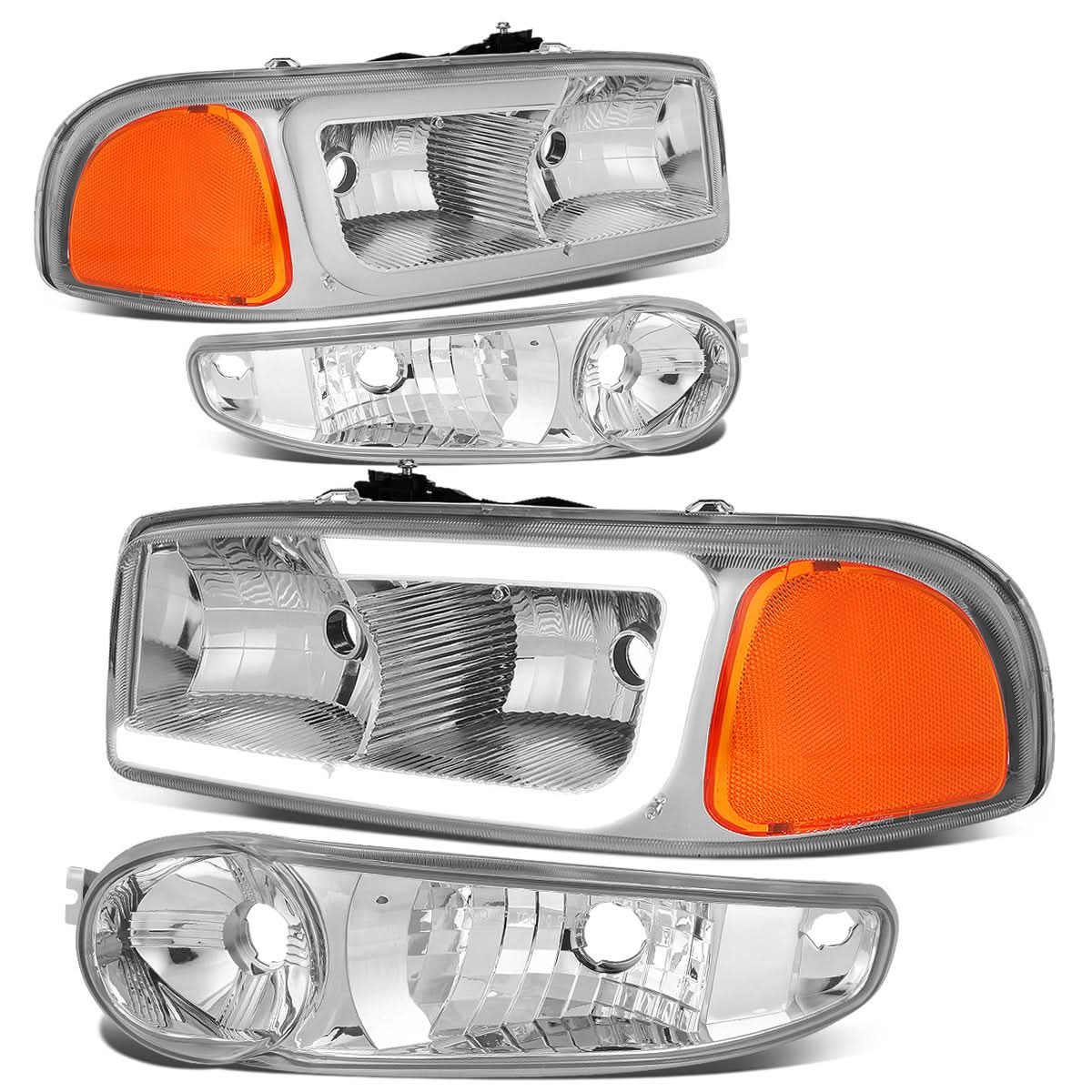 00-07 GMC Yukon Sierra LED DRL Headlights Chrome Housing Amber Corner
