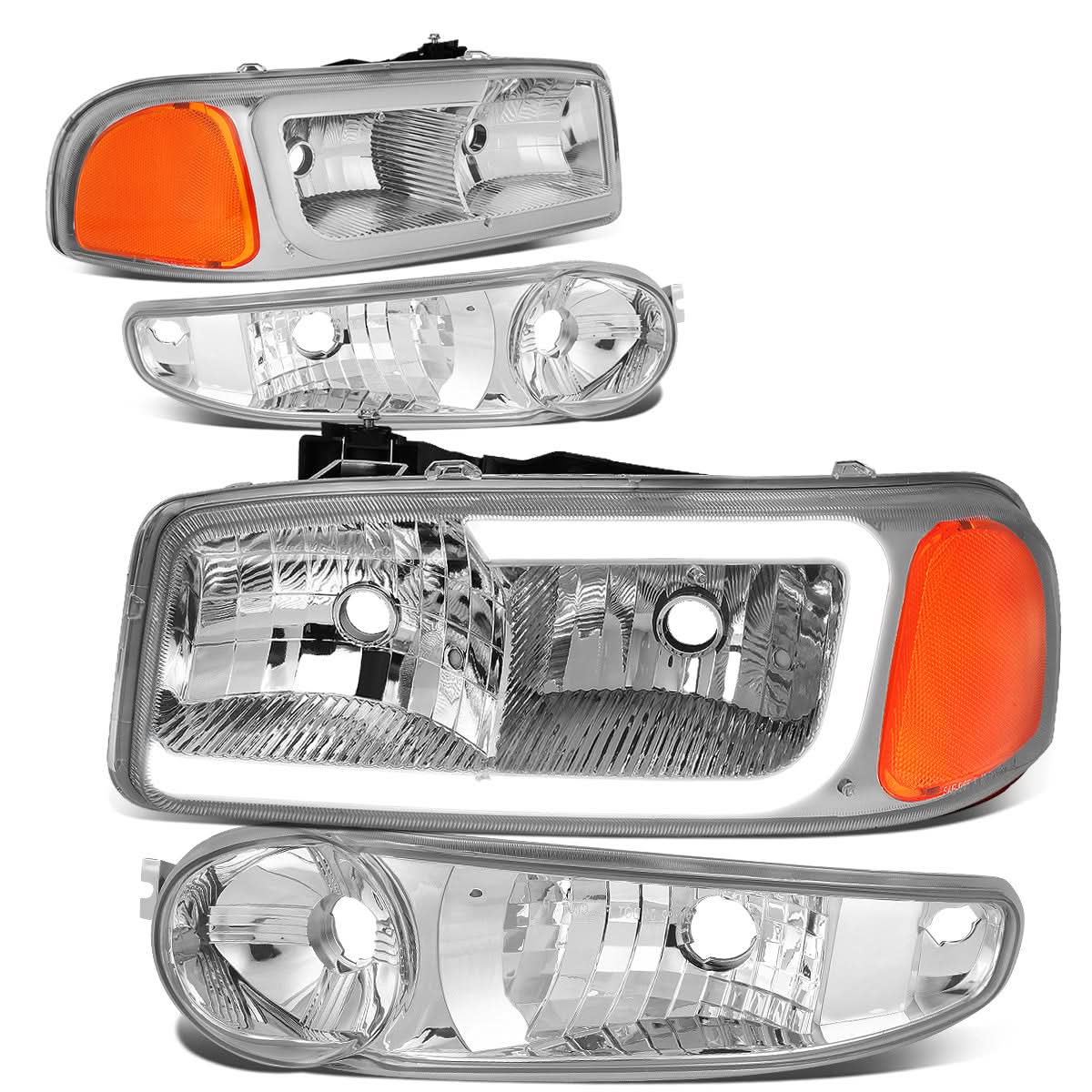 00-07 GMC Yukon Sierra LED DRL Headlights Chrome Housing Amber Corner