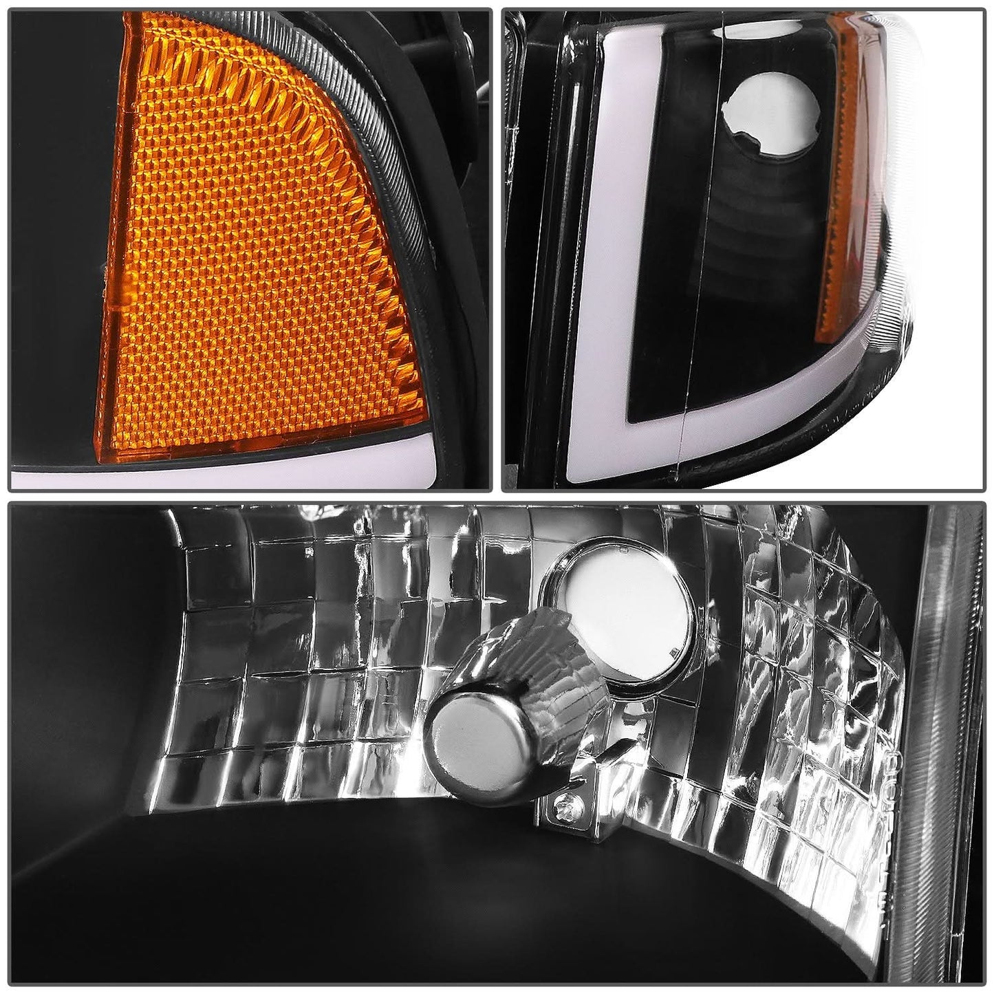 94-02 Dodge Ram LED DRL Headlights - Black Housing Amber Corner