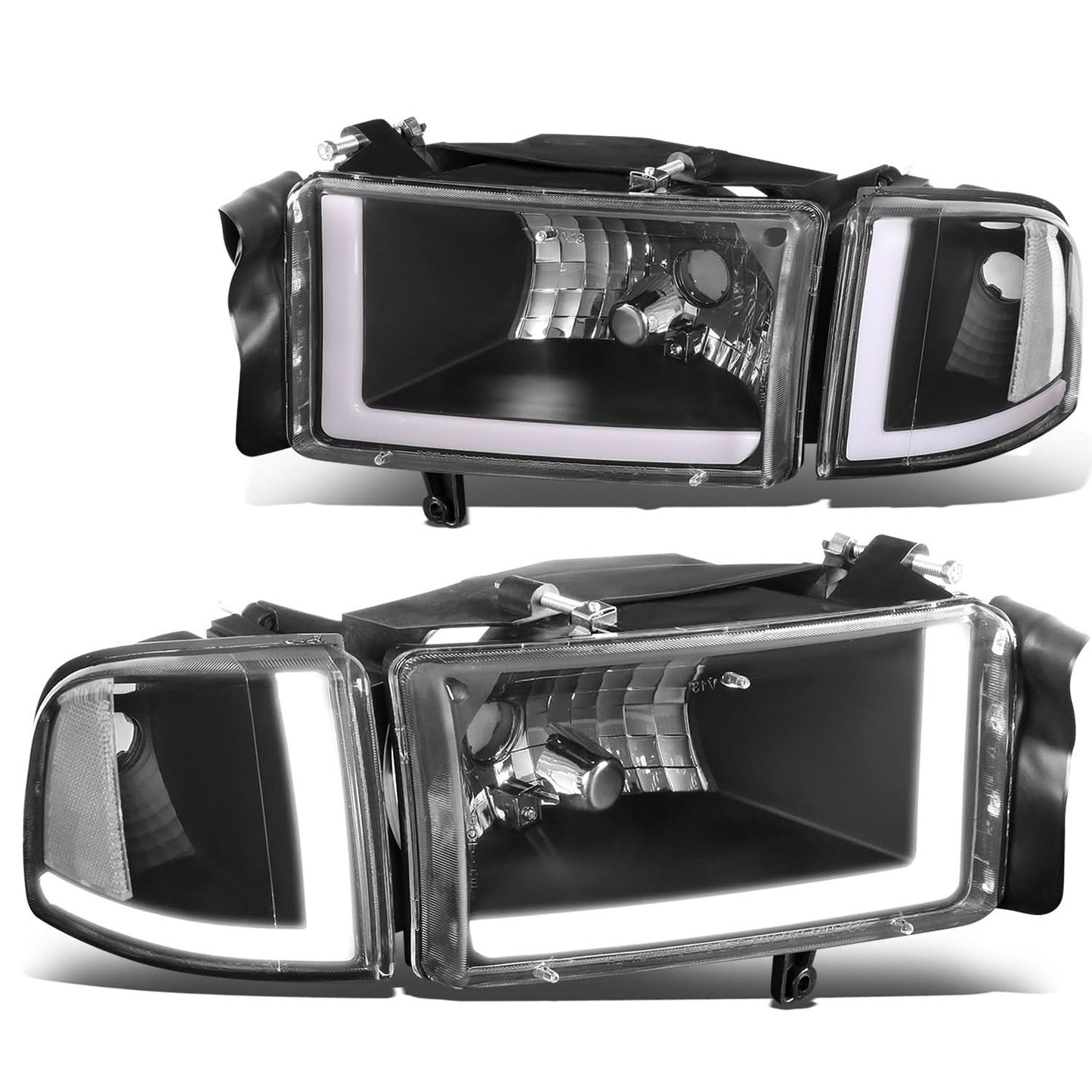 94-02 Dodge Ram LED DRL Headlights Black Housing Clear Corner