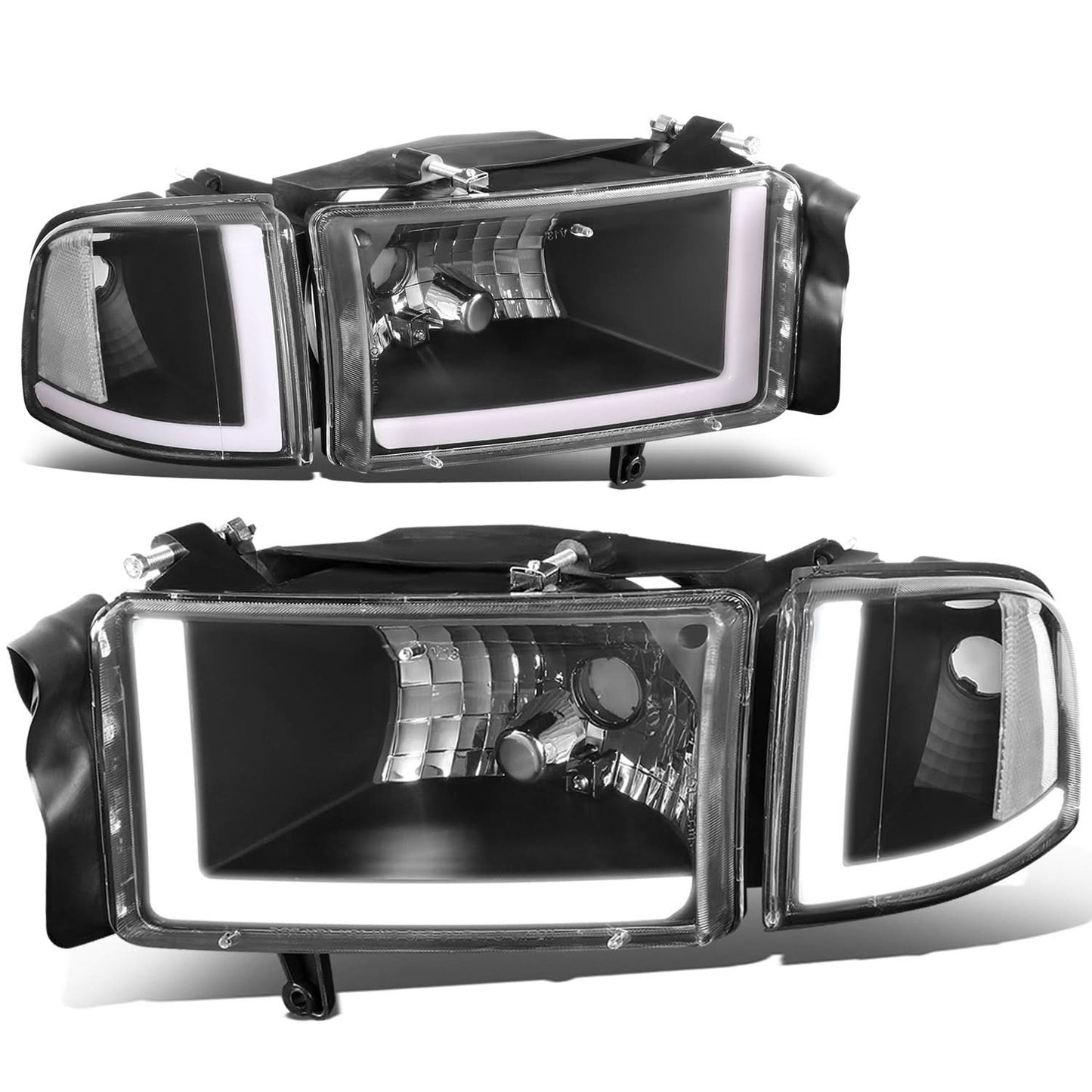 94-02 Dodge Ram LED DRL Headlights Black Housing Clear Corner
