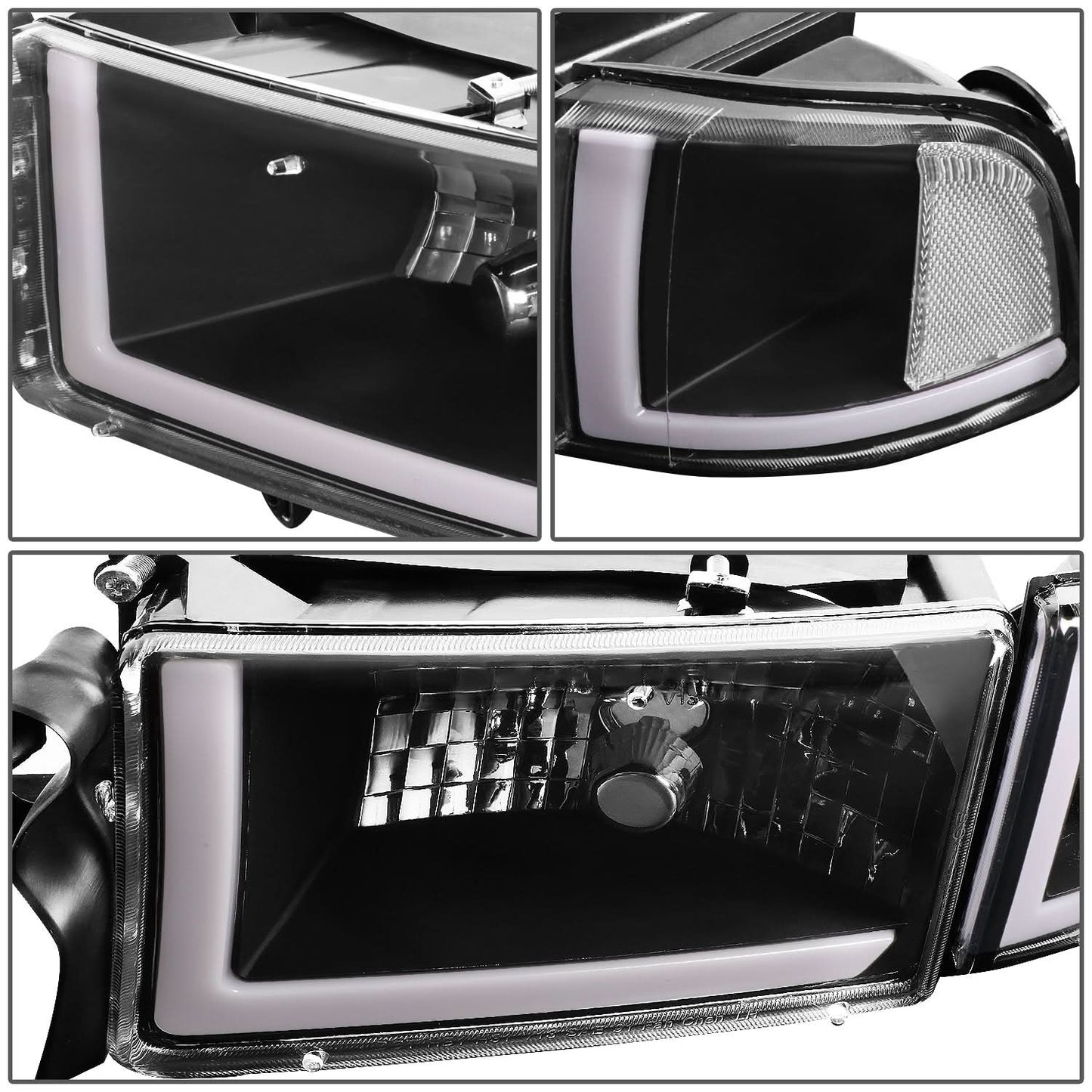94-02 Dodge Ram LED DRL Headlights Black Housing Clear Corner