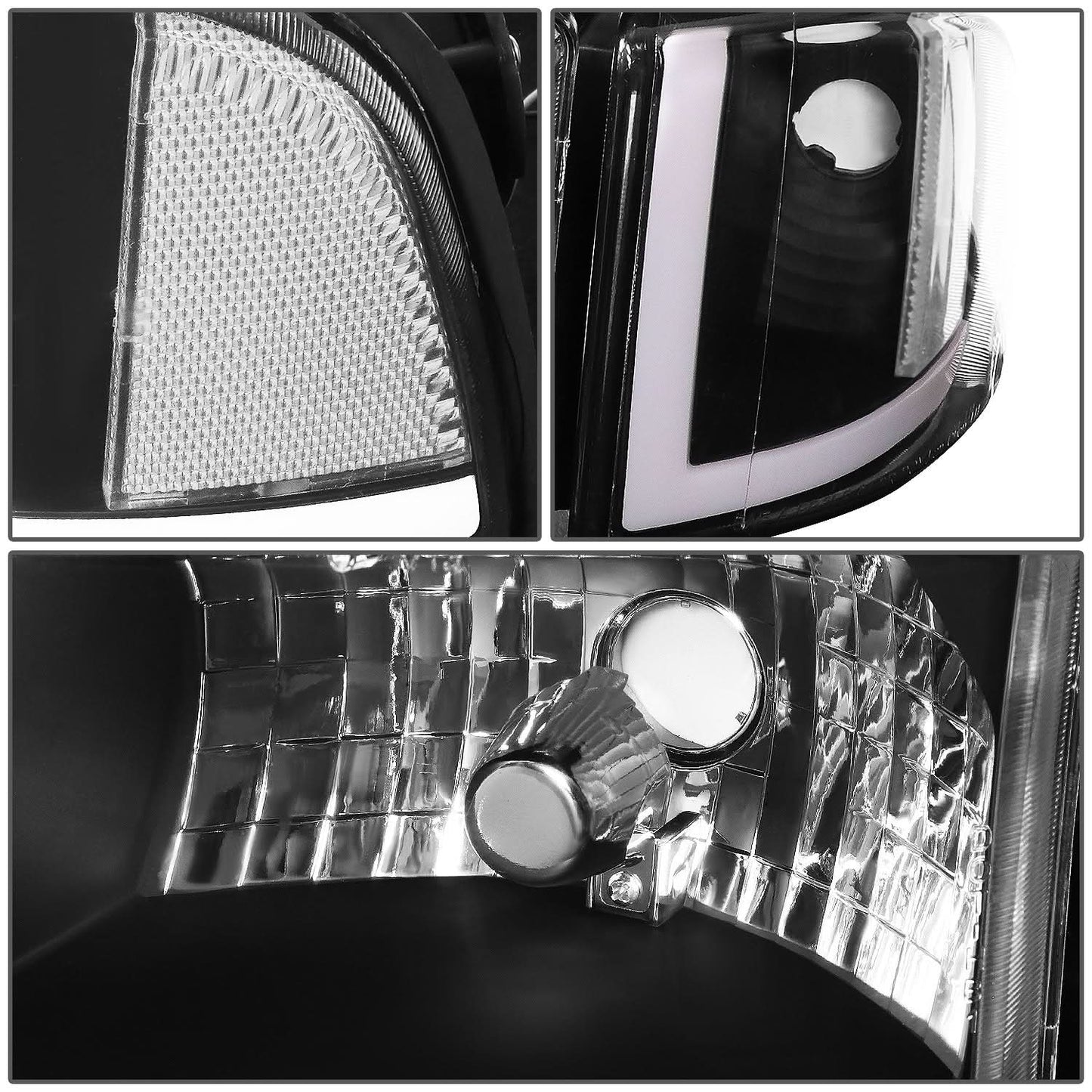 94-02 Dodge Ram LED DRL Headlights Black Housing Clear Corner