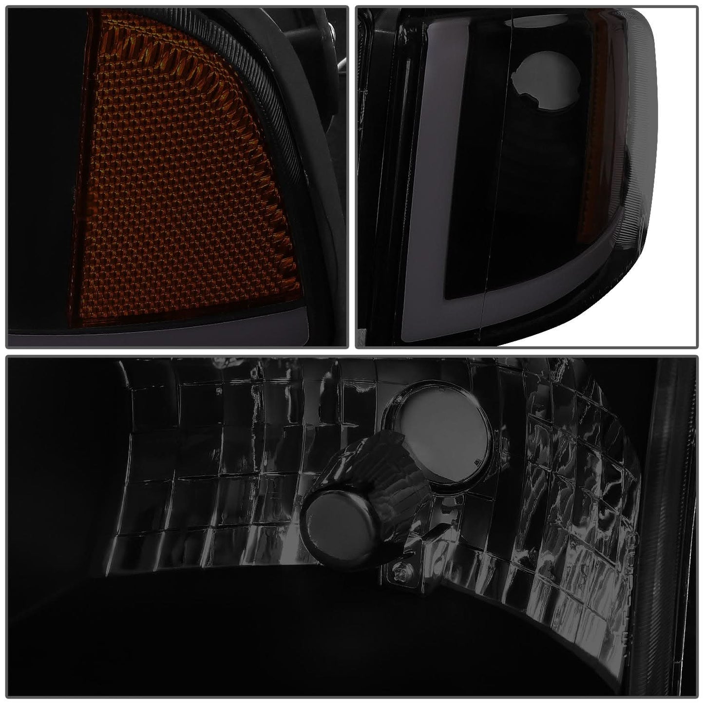 94-02 Dodge Ram LED DRL Headlights Black Housing Smoke Lens