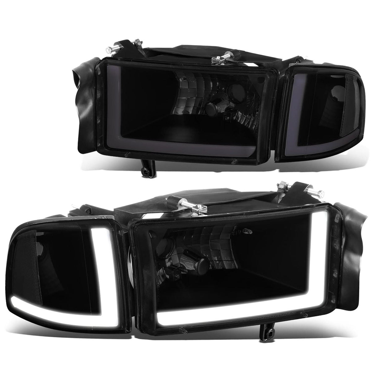 94-02 Dodge Ram LED DRL Headlights - Black Housing Smoke Lens