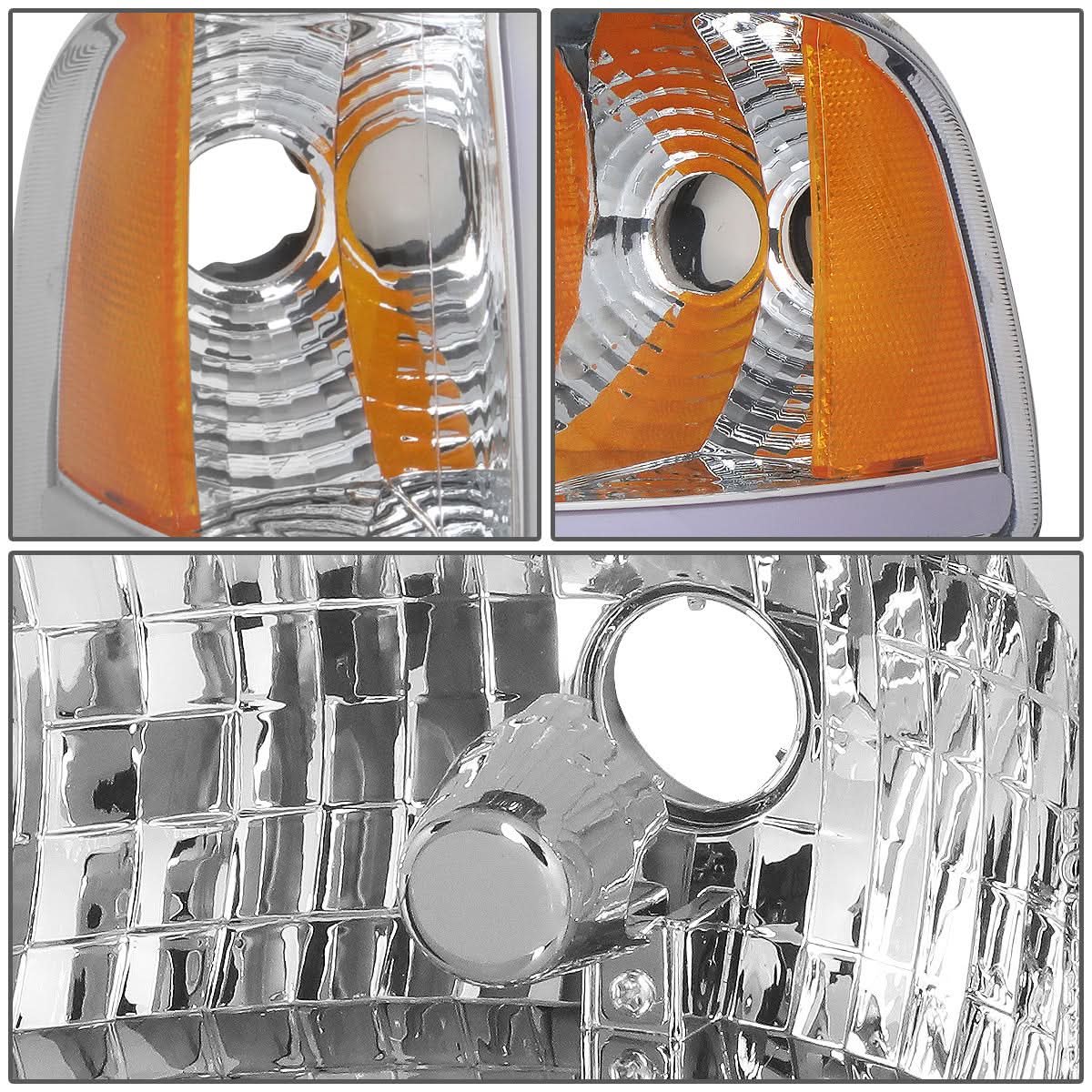 94-02 Dodge Ram LED DRL Headlights Chrome Housing Amber Corner