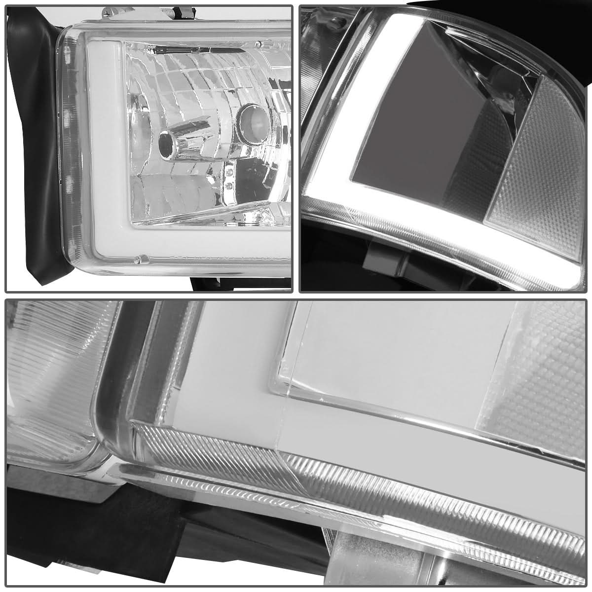 94-02 Dodge Ram LED DRL Headlights Chrome Housing Clear Corner