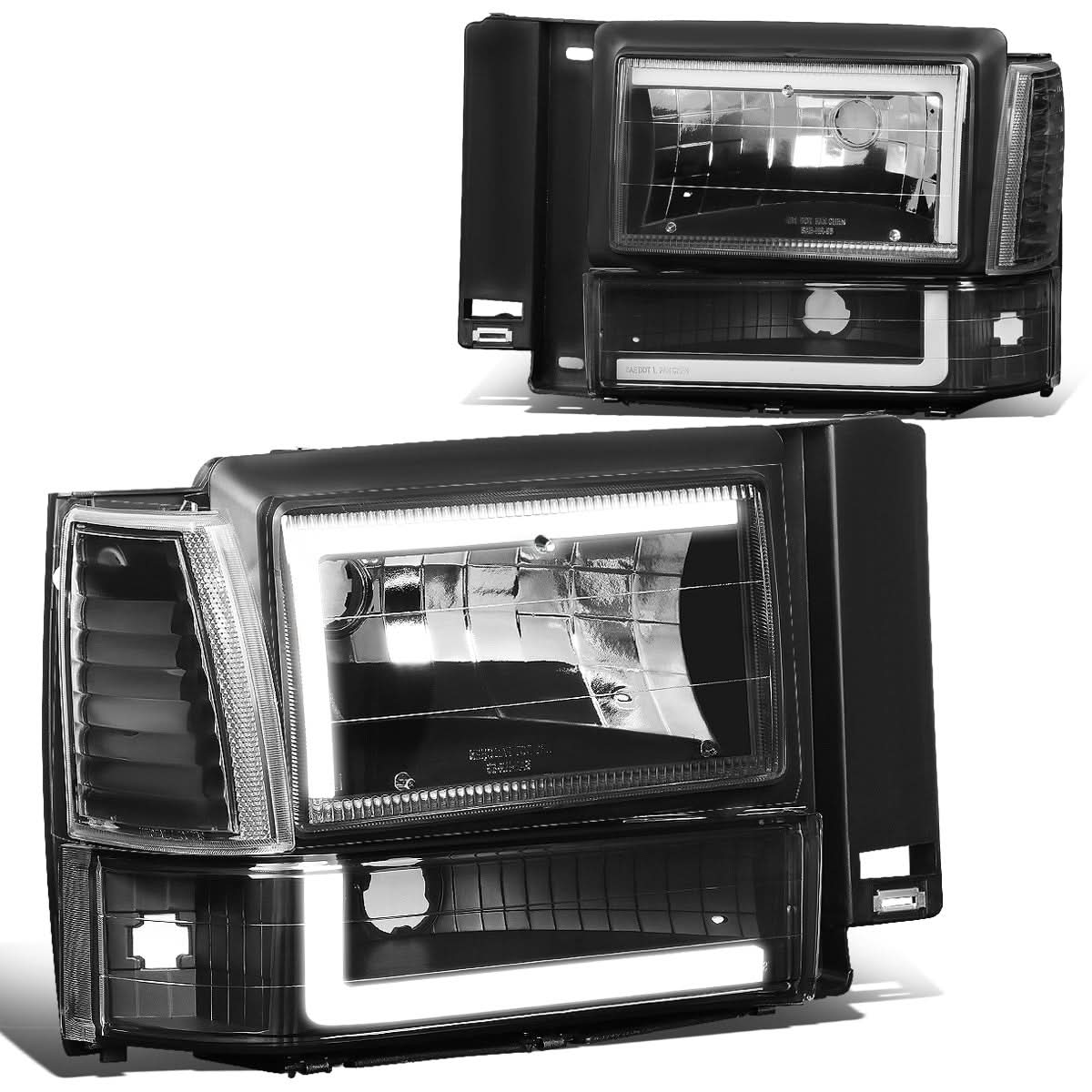 91-94 Ford Explorer LED DRL Headlights Black Housing Clear Corner
