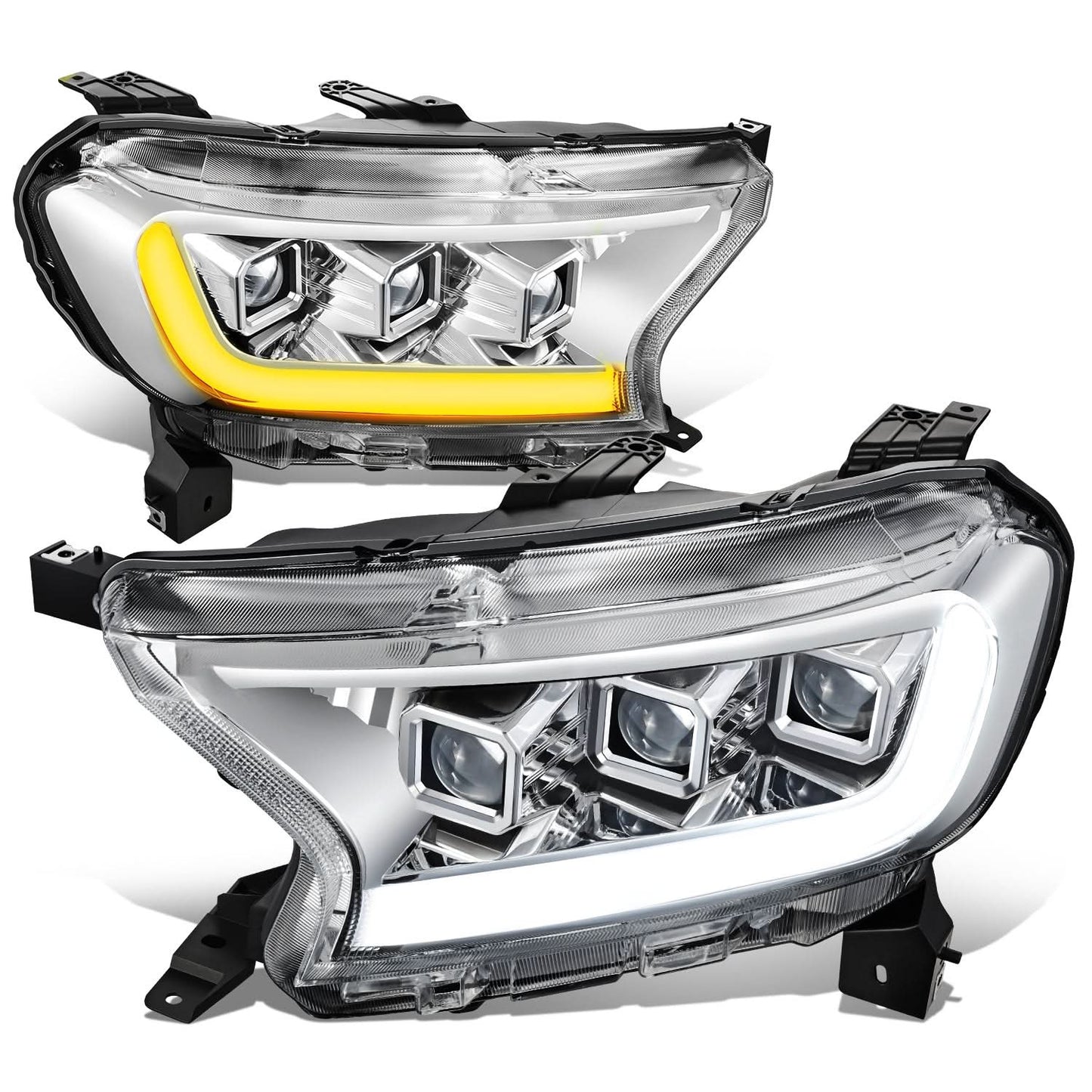 2019-2023 Ford Ranger LED DRL Chrome Headlights with Clear Corners