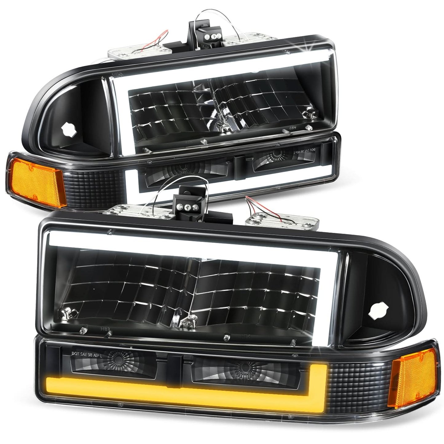 98-04 Chevrolet Blazer S10 LED Switchback L-Pattern Headlights Black
