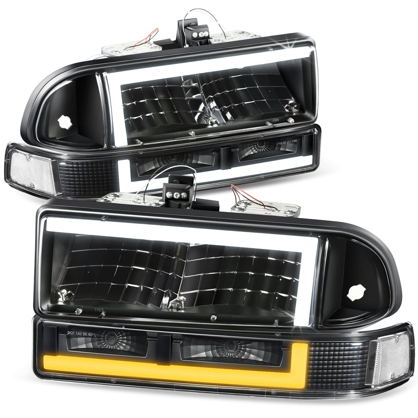 98-04 Chevrolet Blazer/S10 LED Switchback L-Pattern Headlights - Black