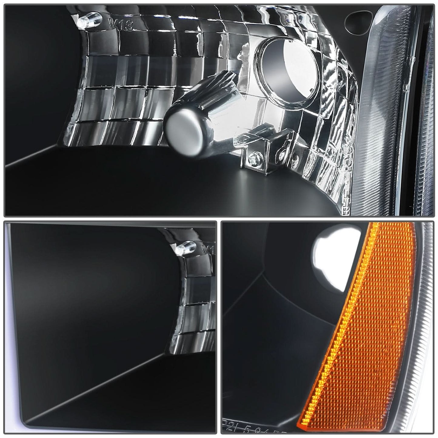 4PC LED Bar Headlights - Clear Lens Amber Reflector Black Housing