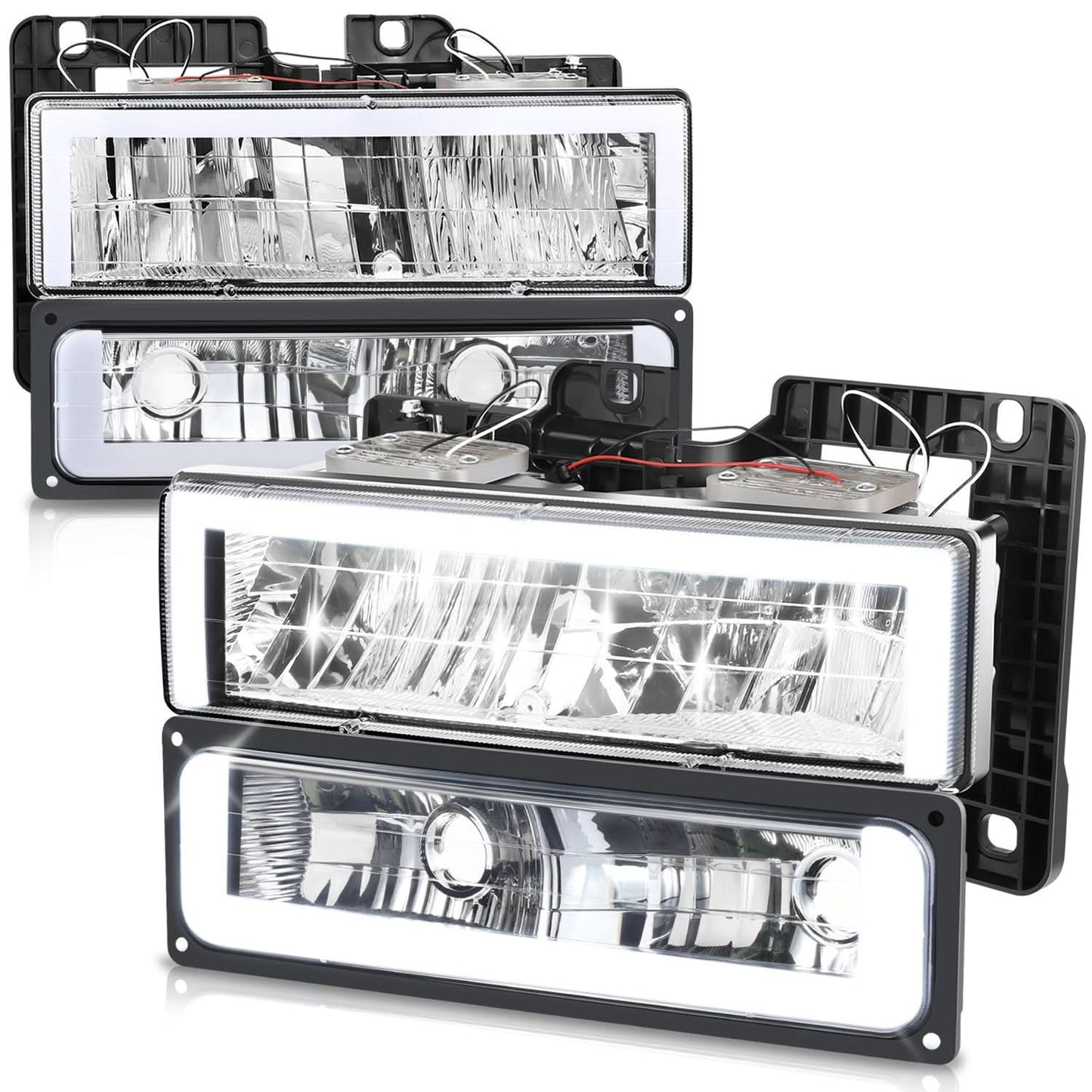 Clear Lens Chrome Housing LED Bar Headlights 4PCS