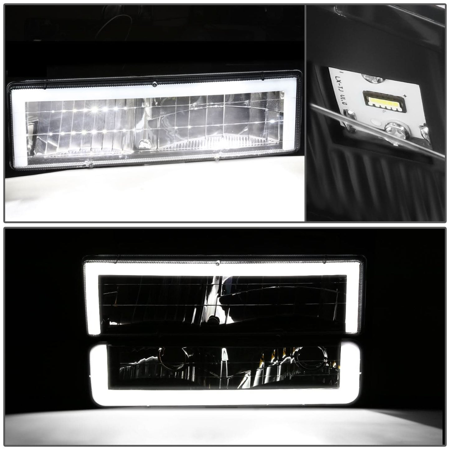 Clear Lens Amber Reflector Black Housing LED Bar Headlights 8PCS