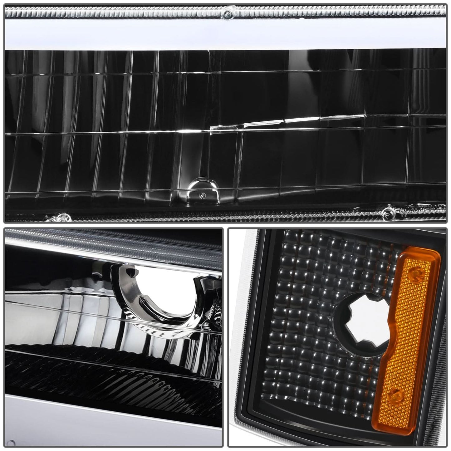Clear Lens Amber Reflector Black Housing LED Bar Headlights 8PCS