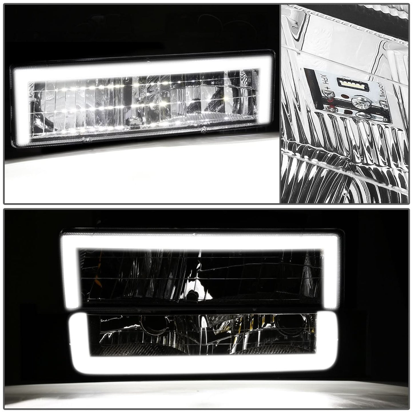 Clear Lens Amber Reflector Chrome Housing LED Bar Headlights 8PCS