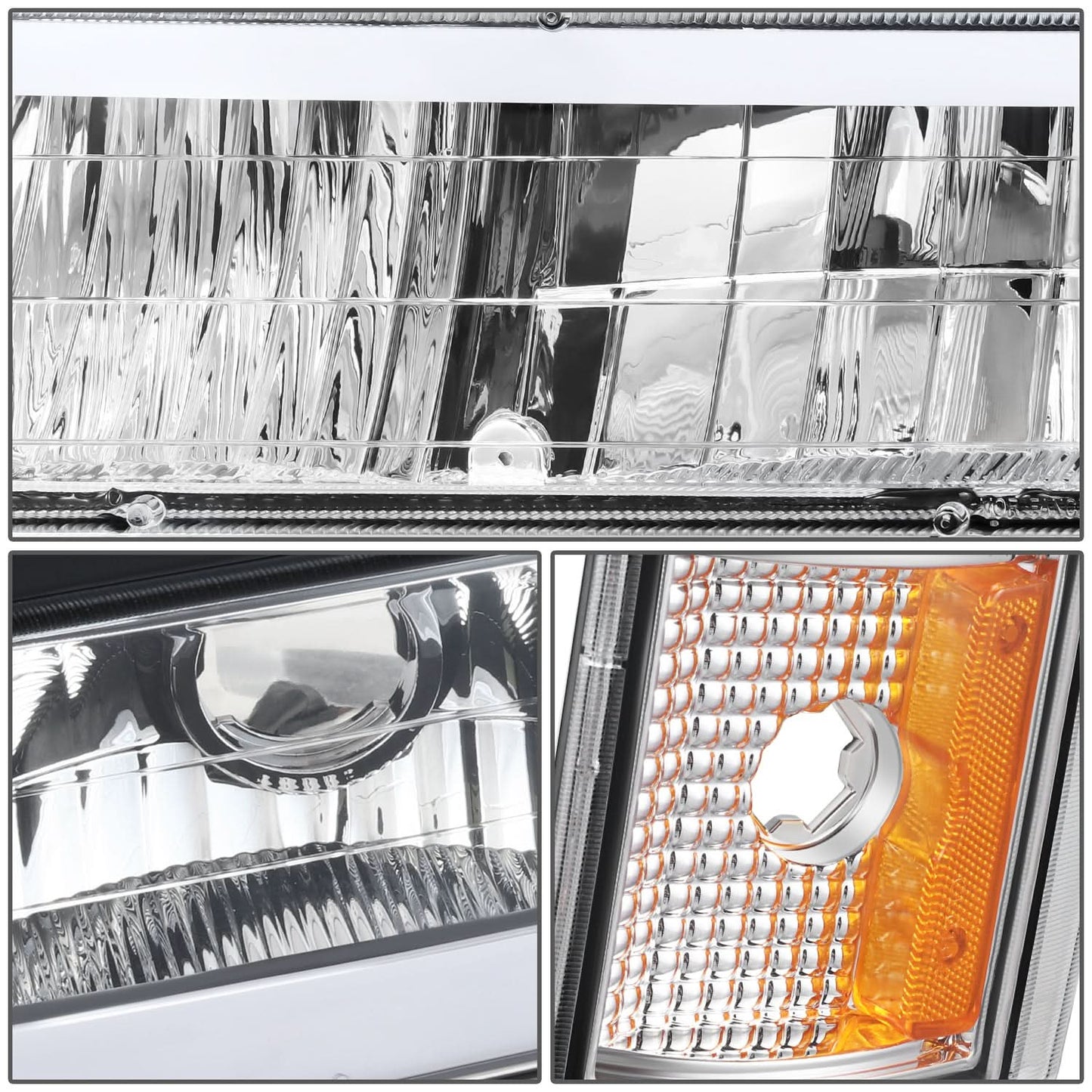 Clear Lens Amber Reflector Chrome Housing LED Bar Headlights 8PCS