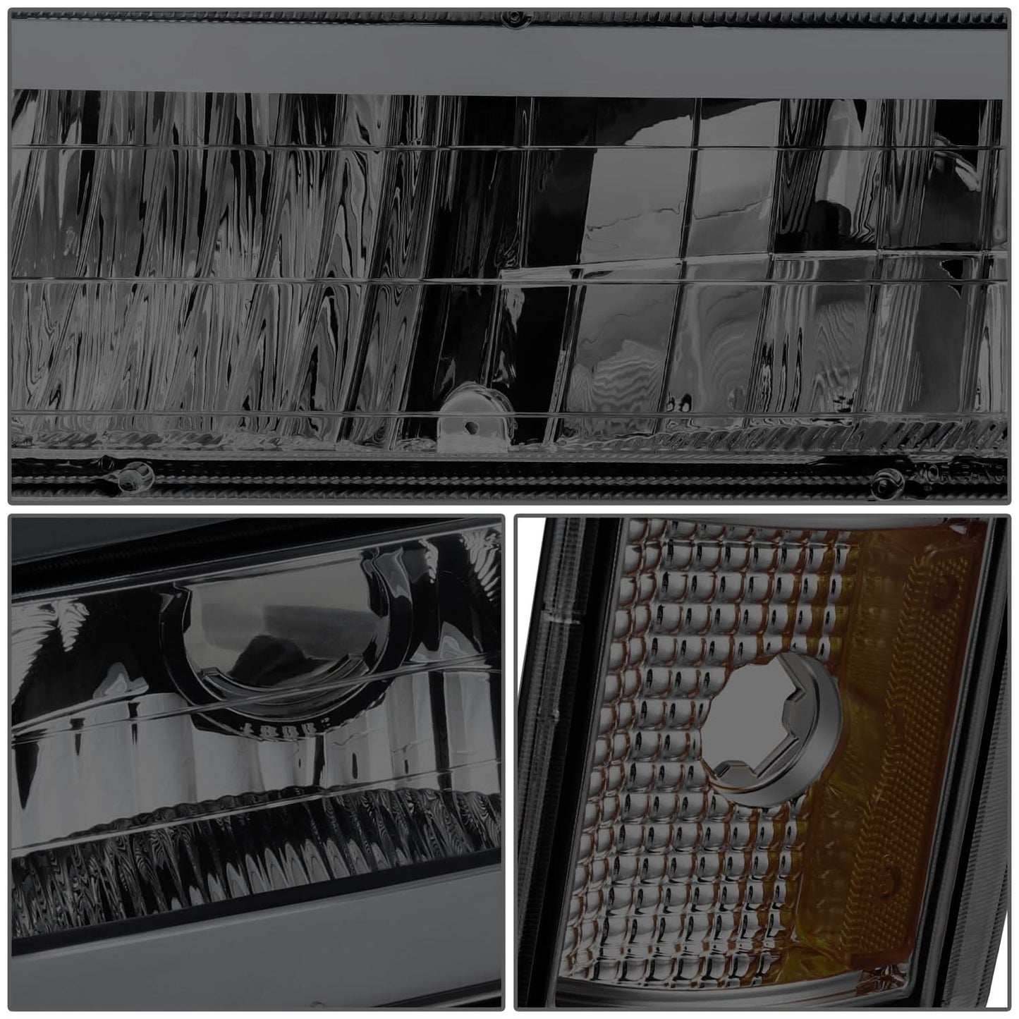 Smoke Lens Amber Reflector Chrome Housing LED Bar Headlights 8pcs