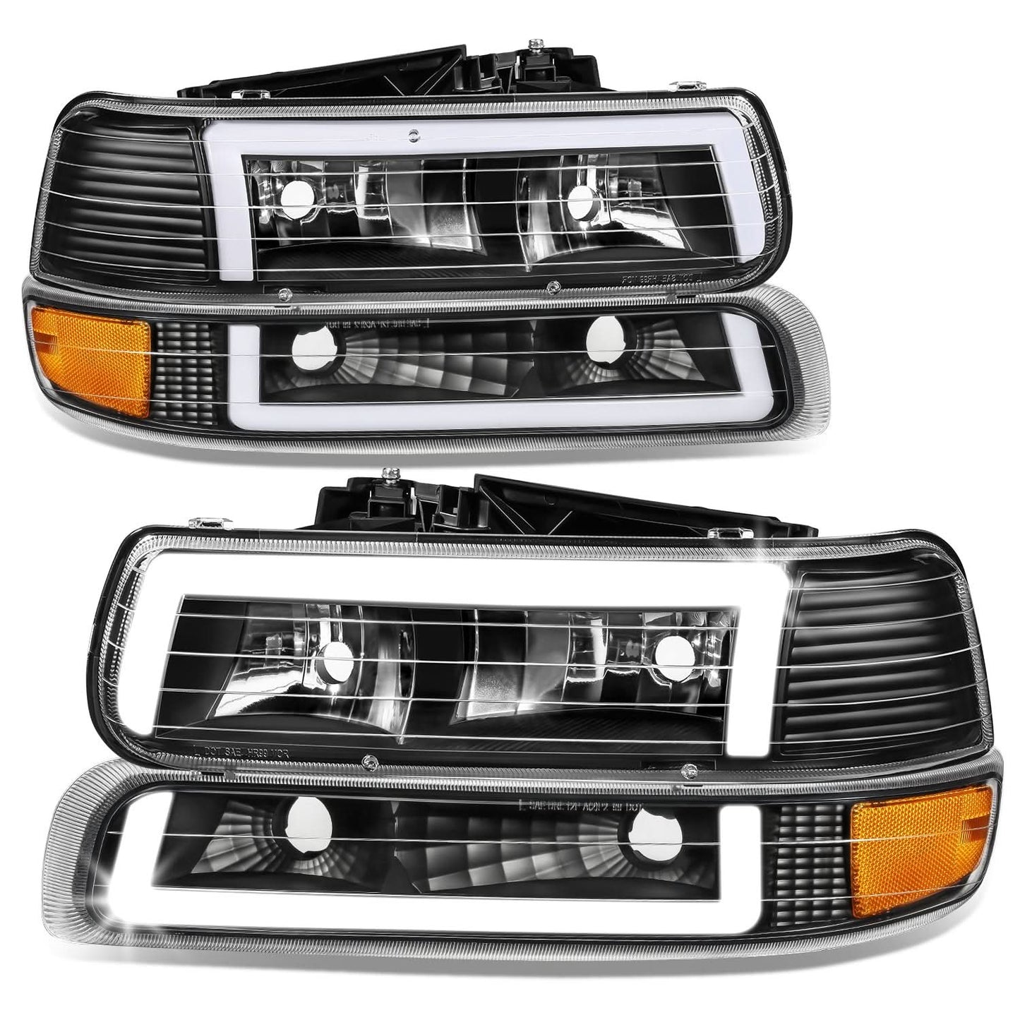 99-06 Chevrolet Silverado Tahoe Suburban LED DRL Dual C-Bar Headlights