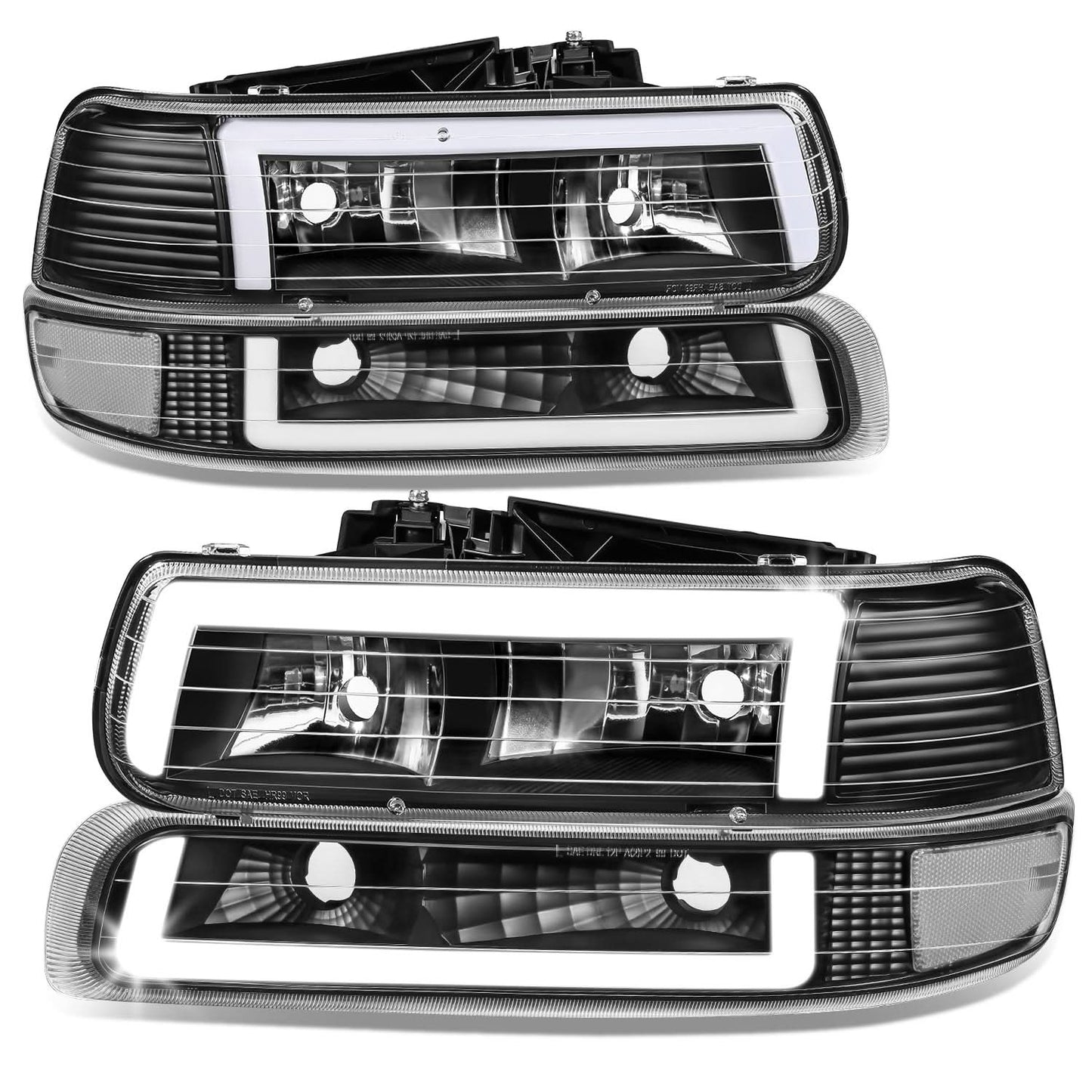 99-06 Chevrolet Silverado Tahoe Suburban LED DRL Dual C-Bar Headlights