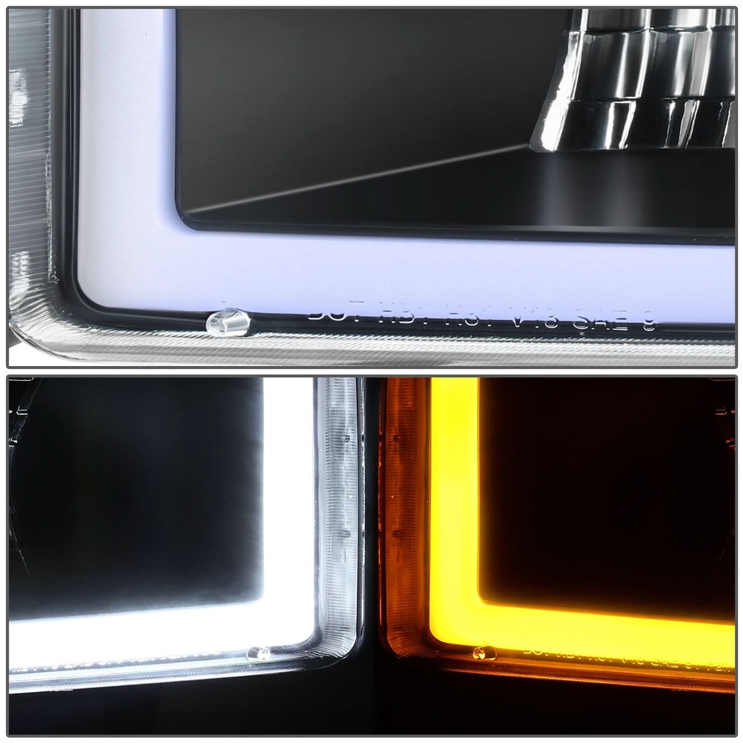 Clear Lens Amber Reflector Black Housing LED Bar Headlights 4-Piece
