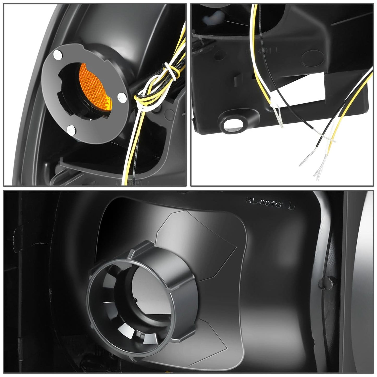 Clear Lens Amber Reflector Black Housing LED Bar Headlights 4-Piece