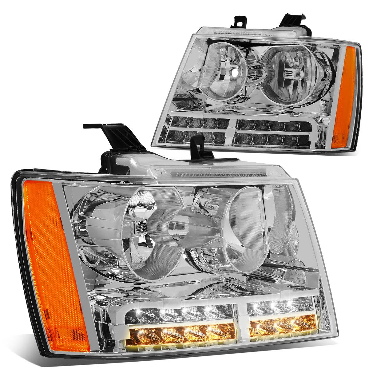 07-14 Chevrolet Avalanche Tahoe Suburban LED DRL Headlights Chrome
