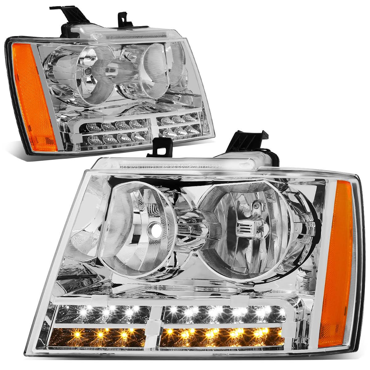 07-14 Chevrolet Avalanche Tahoe Suburban LED DRL Headlights Chrome
