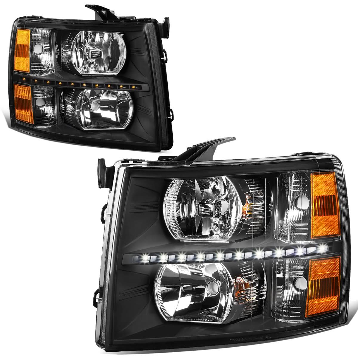 2007-2014 Chevrolet Silverado LED Reflector Headlights Black