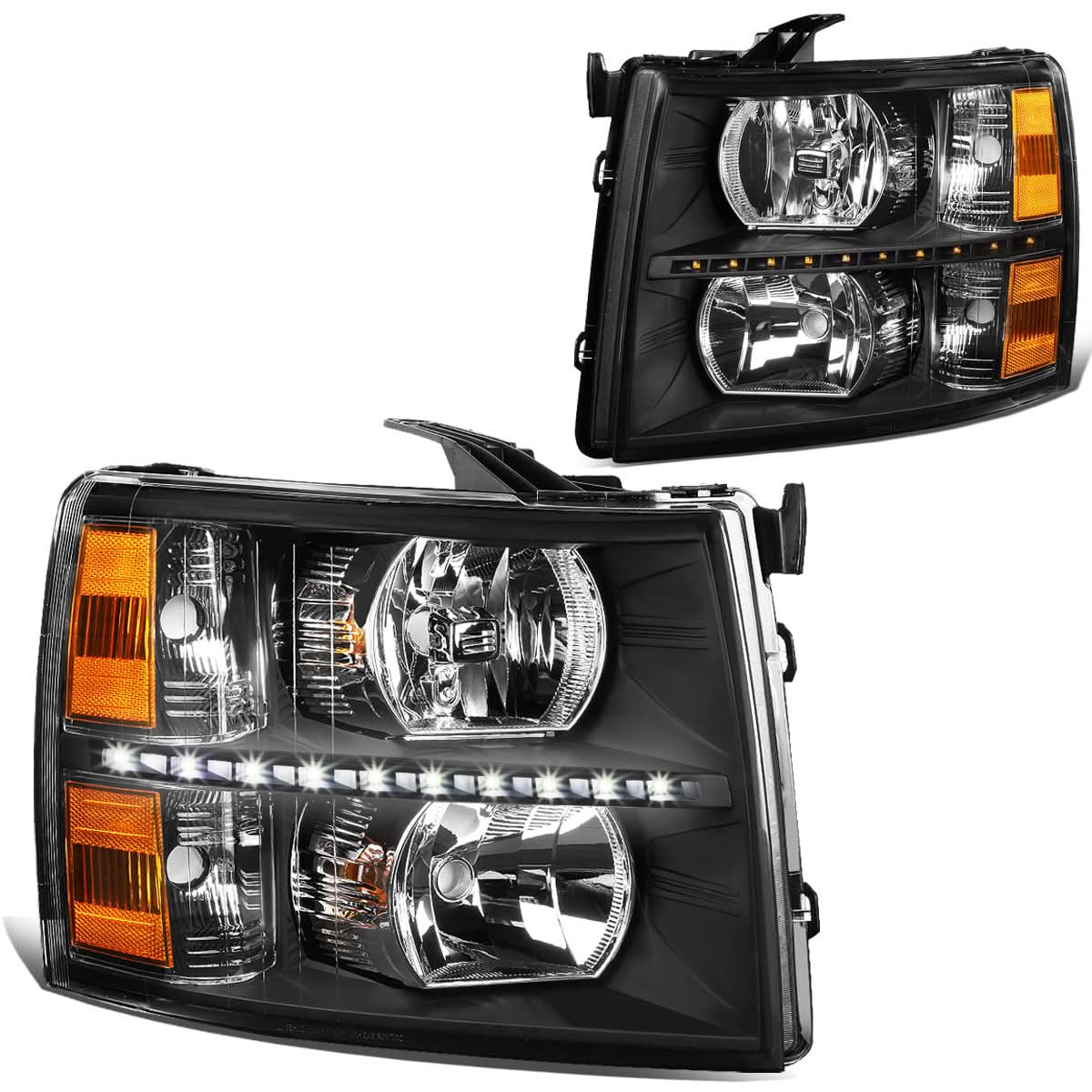 2007-2014 Chevrolet Silverado LED Reflector Headlights Black