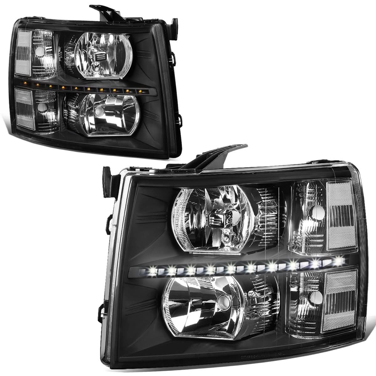 07-14 Chevrolet Silverado LED Reflector Headlights Black Housing