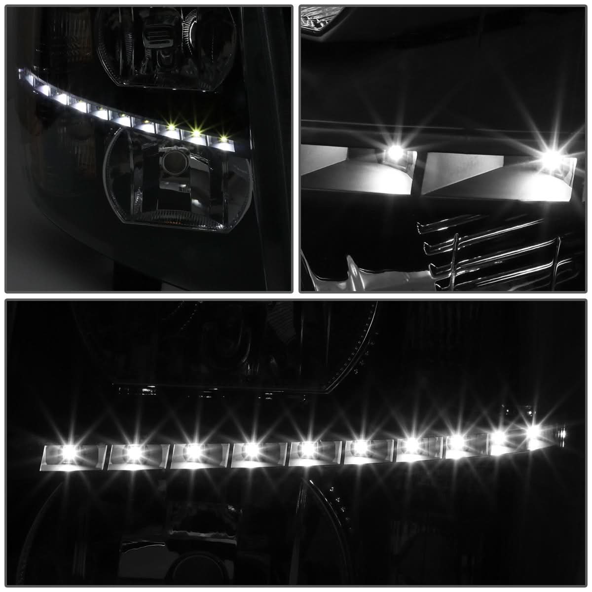 07-14 Chevrolet Silverado LED Reflector Headlights Black Housing