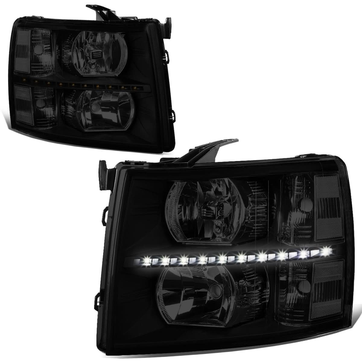 2007-2014 Chevrolet Silverado LED Reflector Headlights - Black/Clear/Smoke