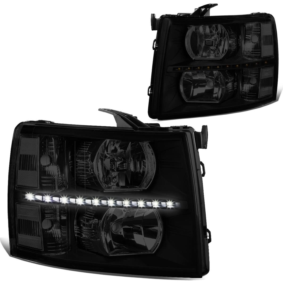 2007-2014 Chevrolet Silverado LED Reflector Headlights - Black/Clear/Smoke