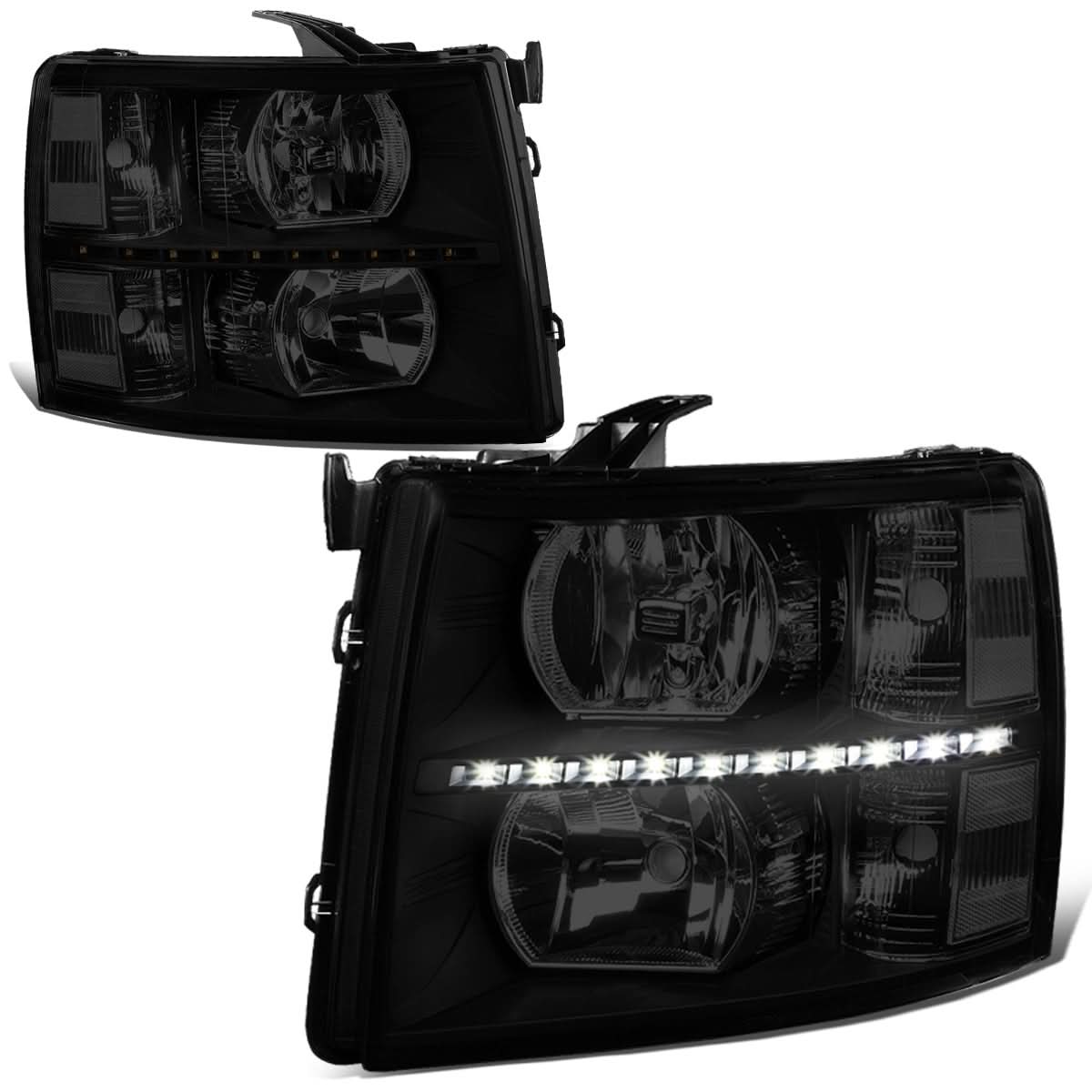 2007-2014 Chevrolet Silverado LED Reflector Headlights - Black/Clear/Smoke