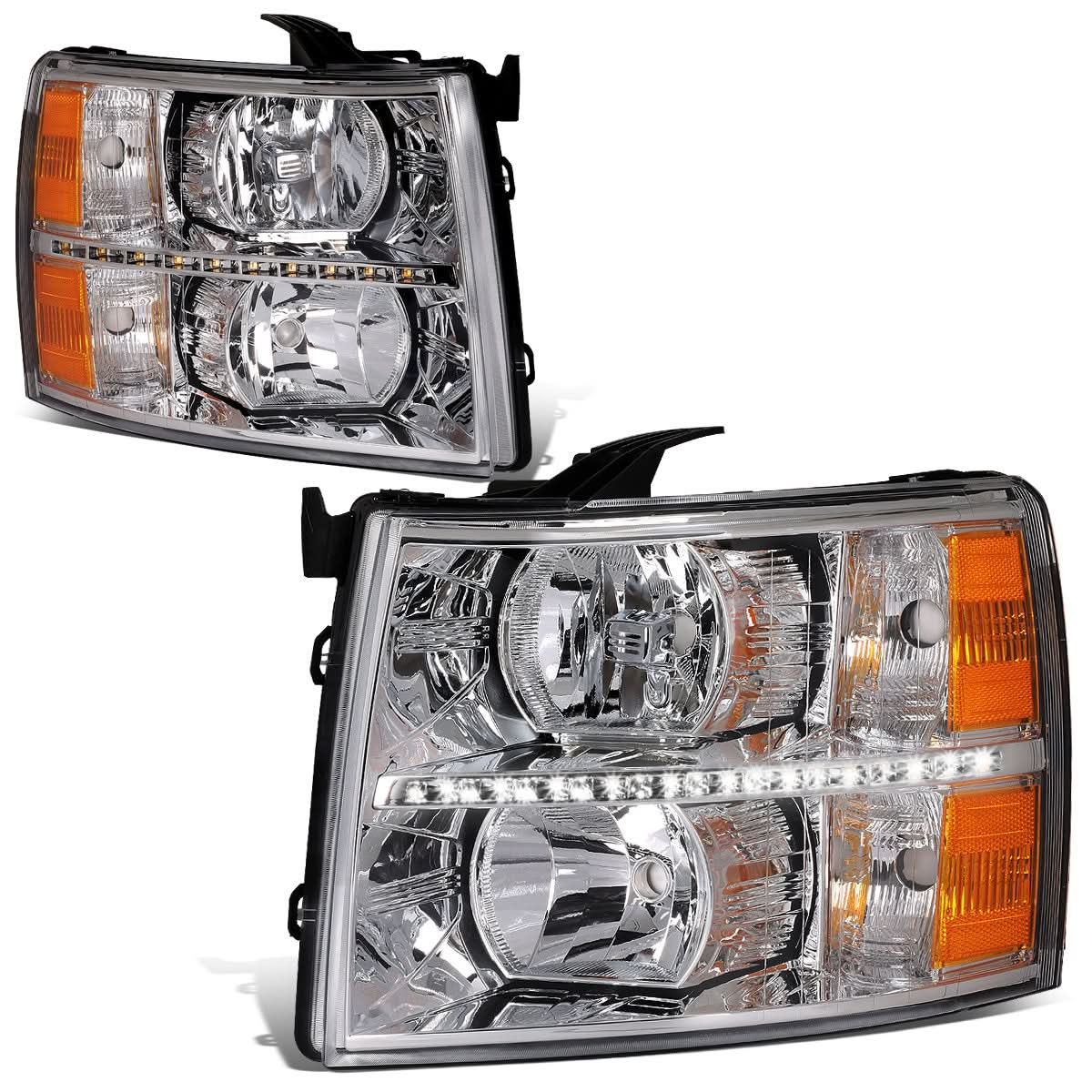2007-2014 Chevrolet Silverado LED Reflector Headlights Chrome Housing