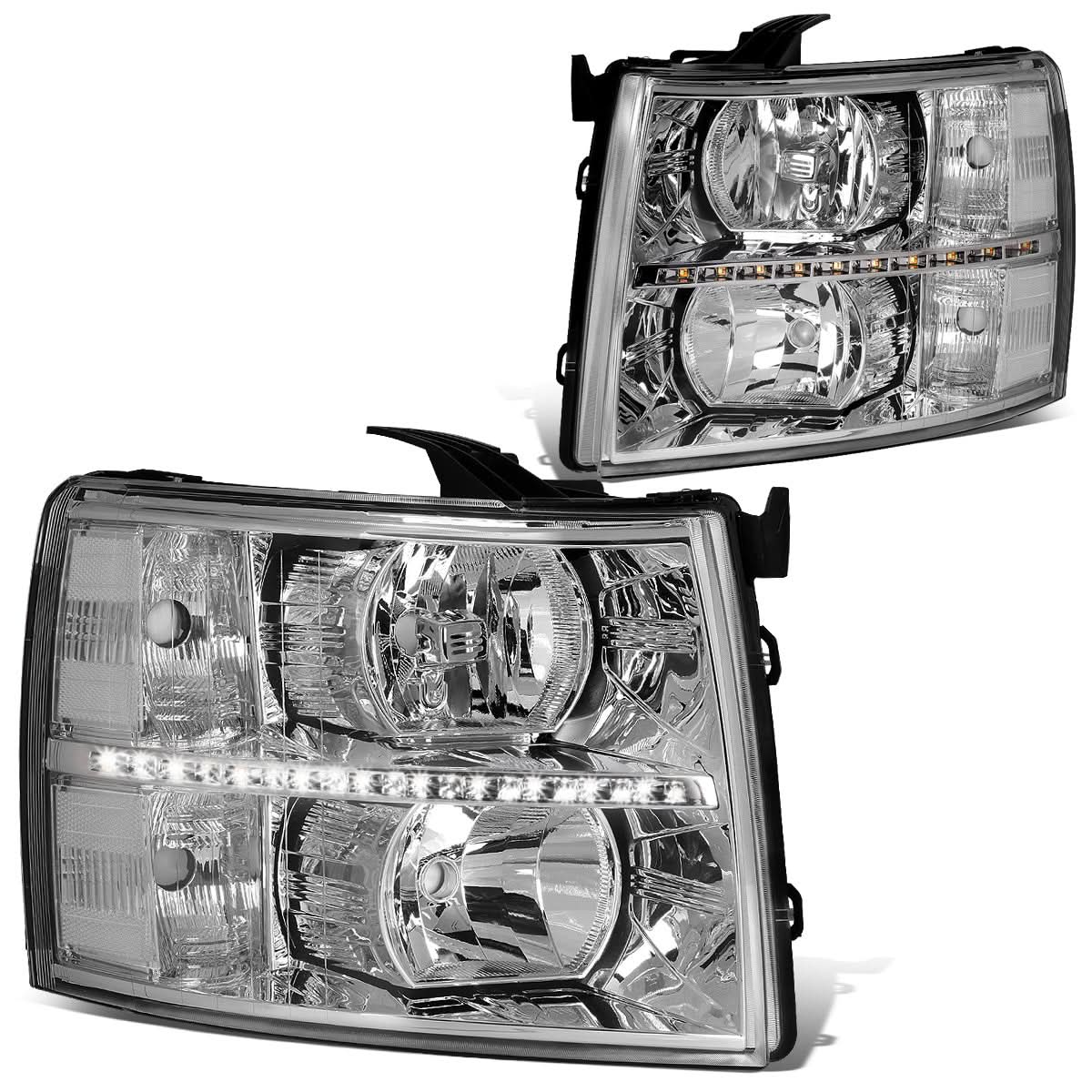 07-14 Chevrolet Silverado LED Reflector Headlights Chrome Housing