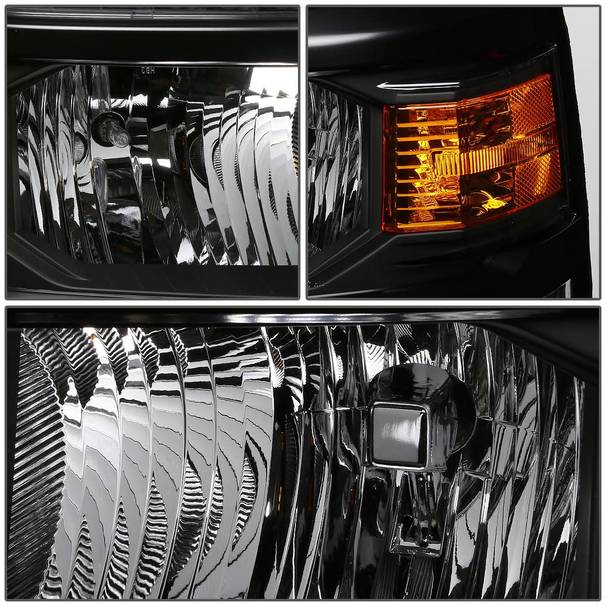 14-15 Chevy Silverado LED DRL Headlights Black Housing Amber Corner