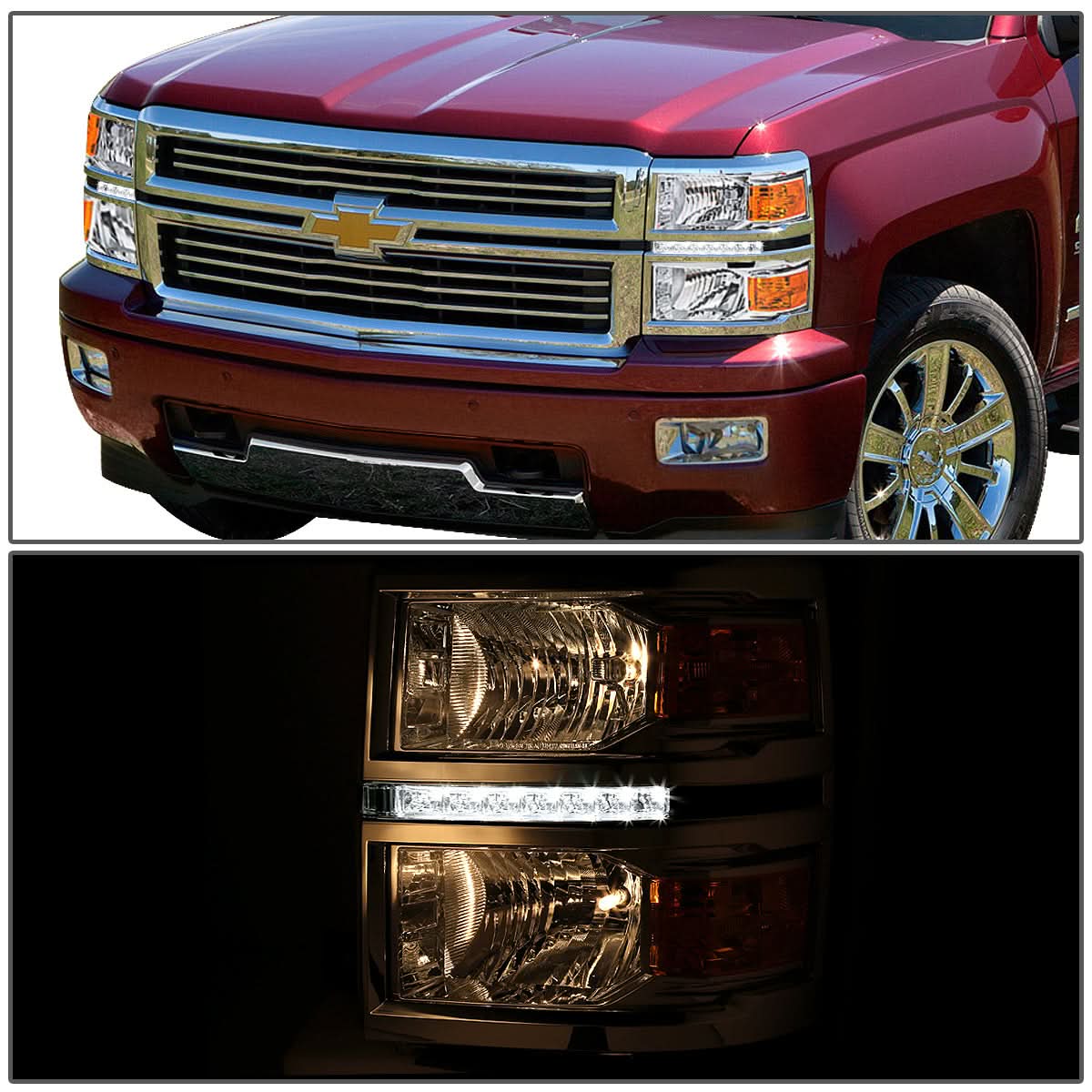 2014-2015 Chevrolet Silverado LED DRL Chrome Headlights