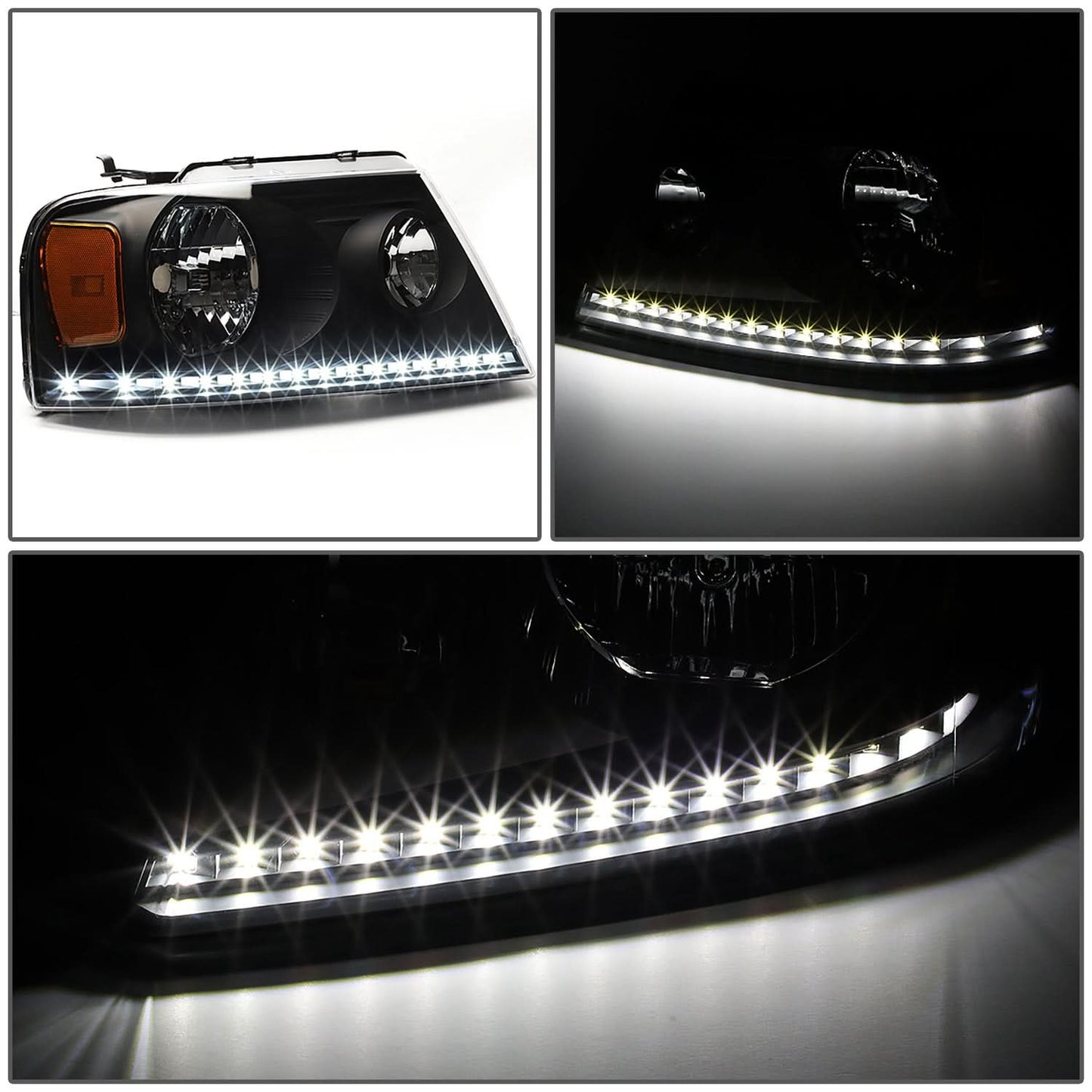 04-08 Ford F-150 / 06-08 Lincoln Mark LT LED DRL Headlights - Black