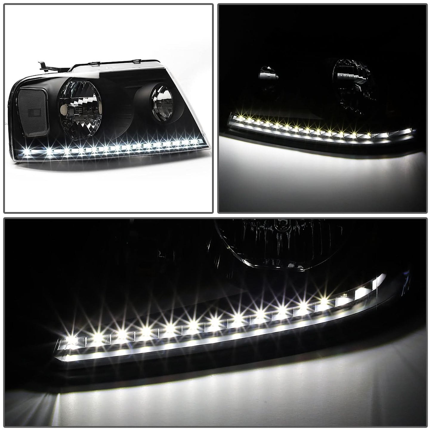 04-08 Ford F-150 / 06-08 Lincoln Mark LT LED DRL Headlights - Black