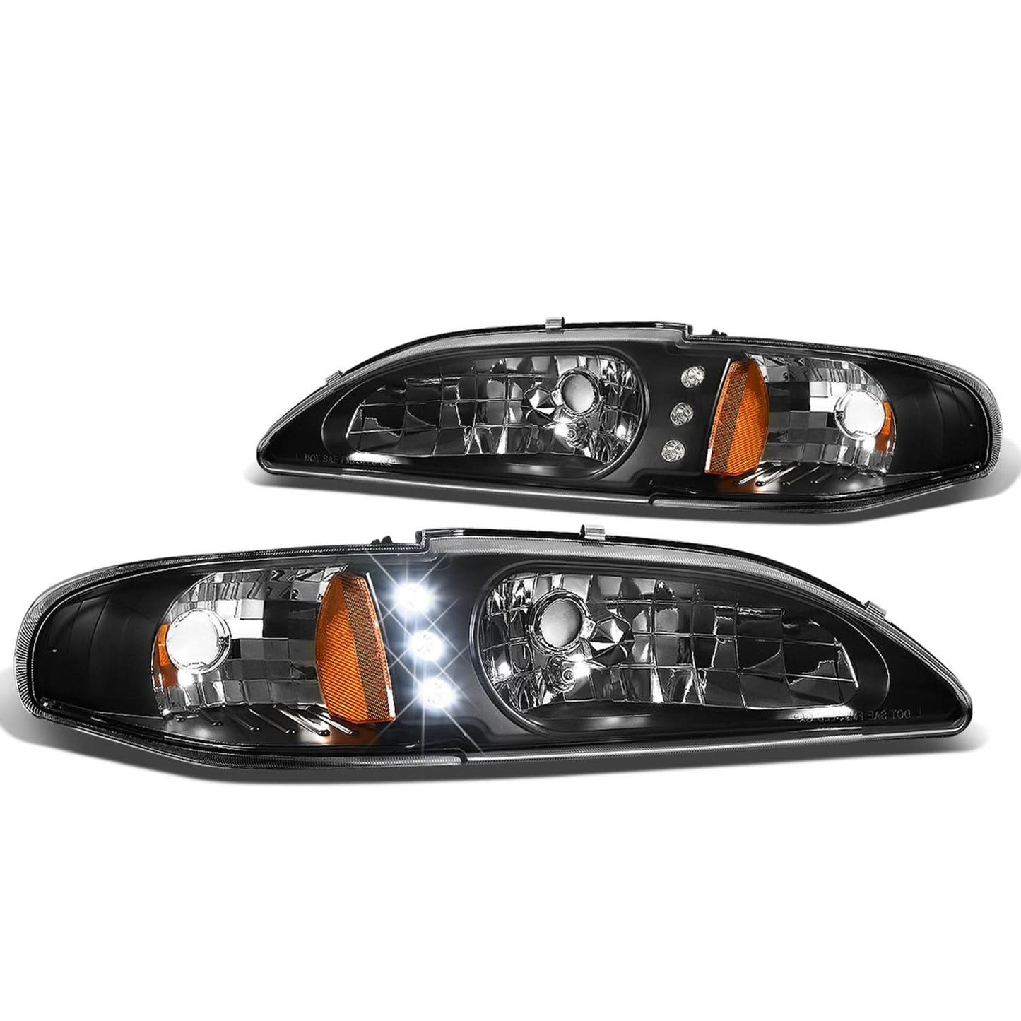 94-98 Ford Mustang LED Headlights - Black Housing w/ Amber Corner