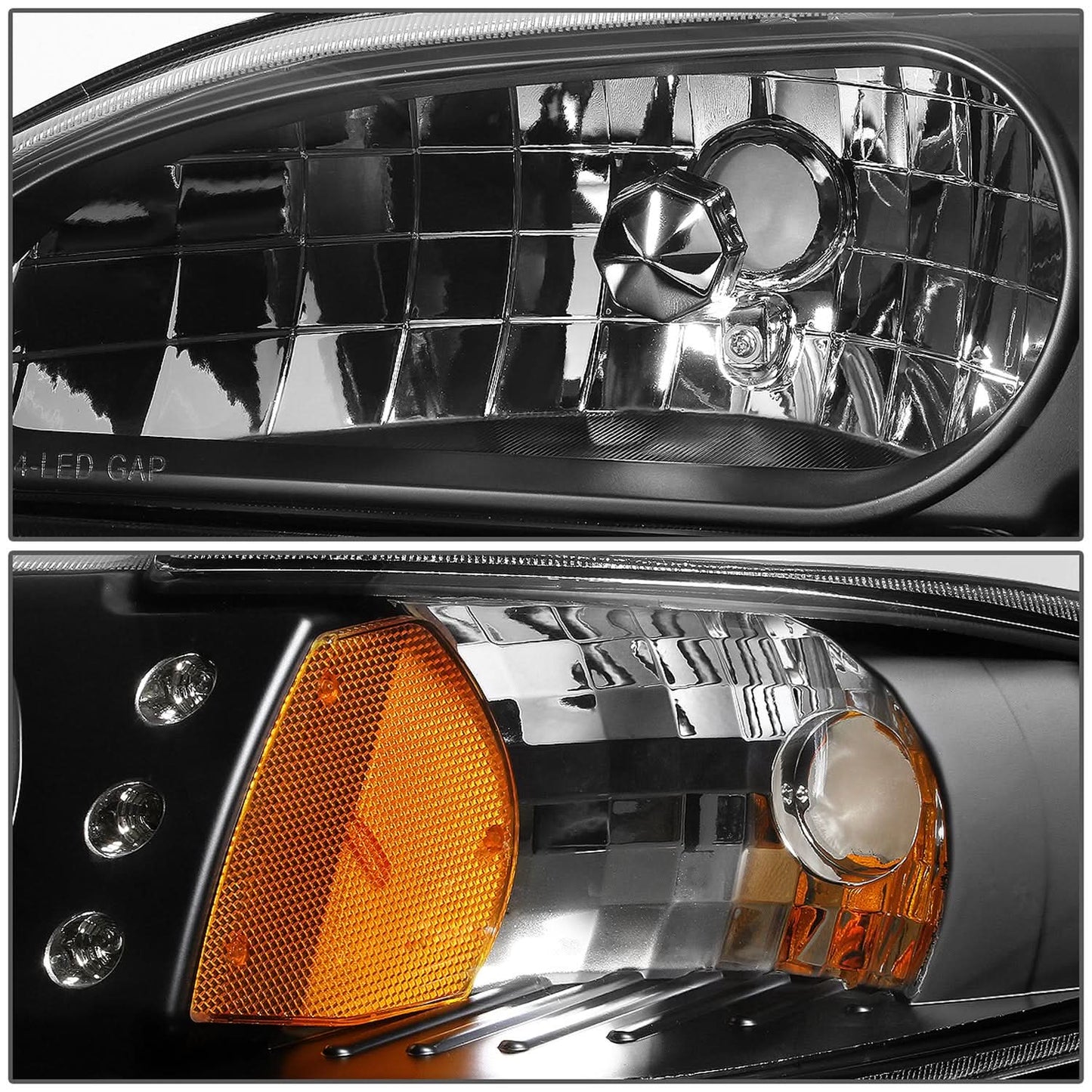 94-98 Ford Mustang LED Headlights - Black Housing w/ Amber Corner