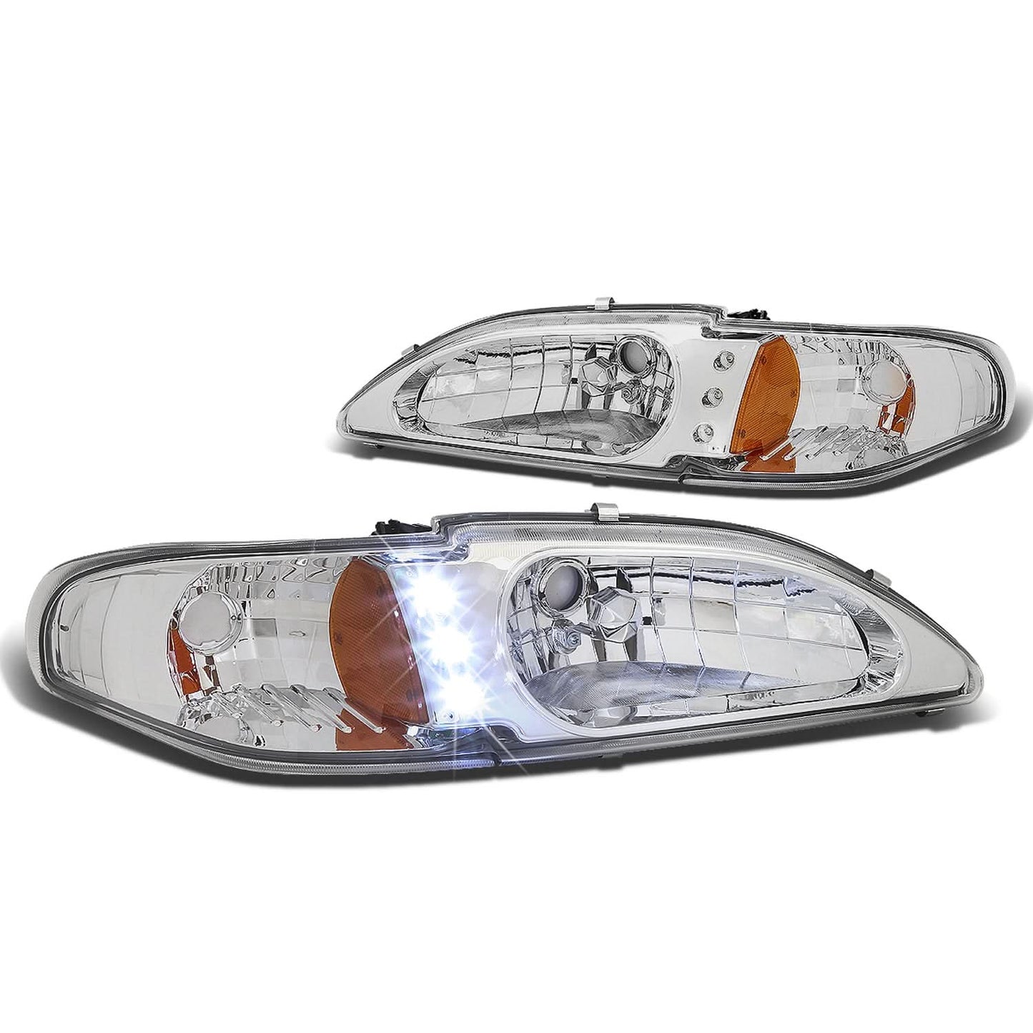 94-98 Ford Mustang Chrome LED Headlights with Amber Corner