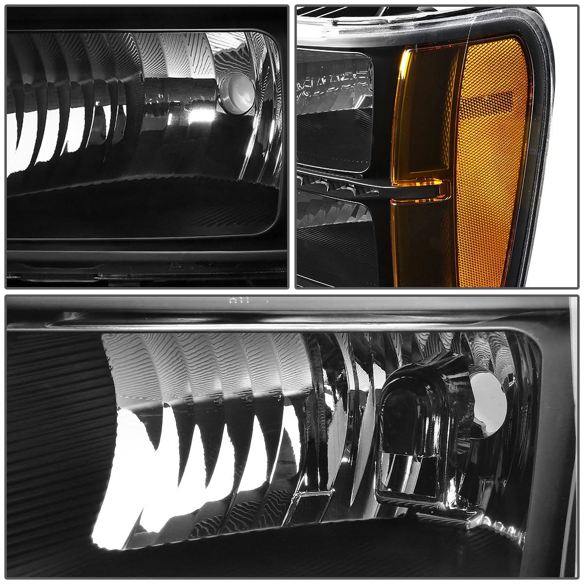 2007-2014 GMC Sierra LED DRL Headlights Black Housing Amber Corner