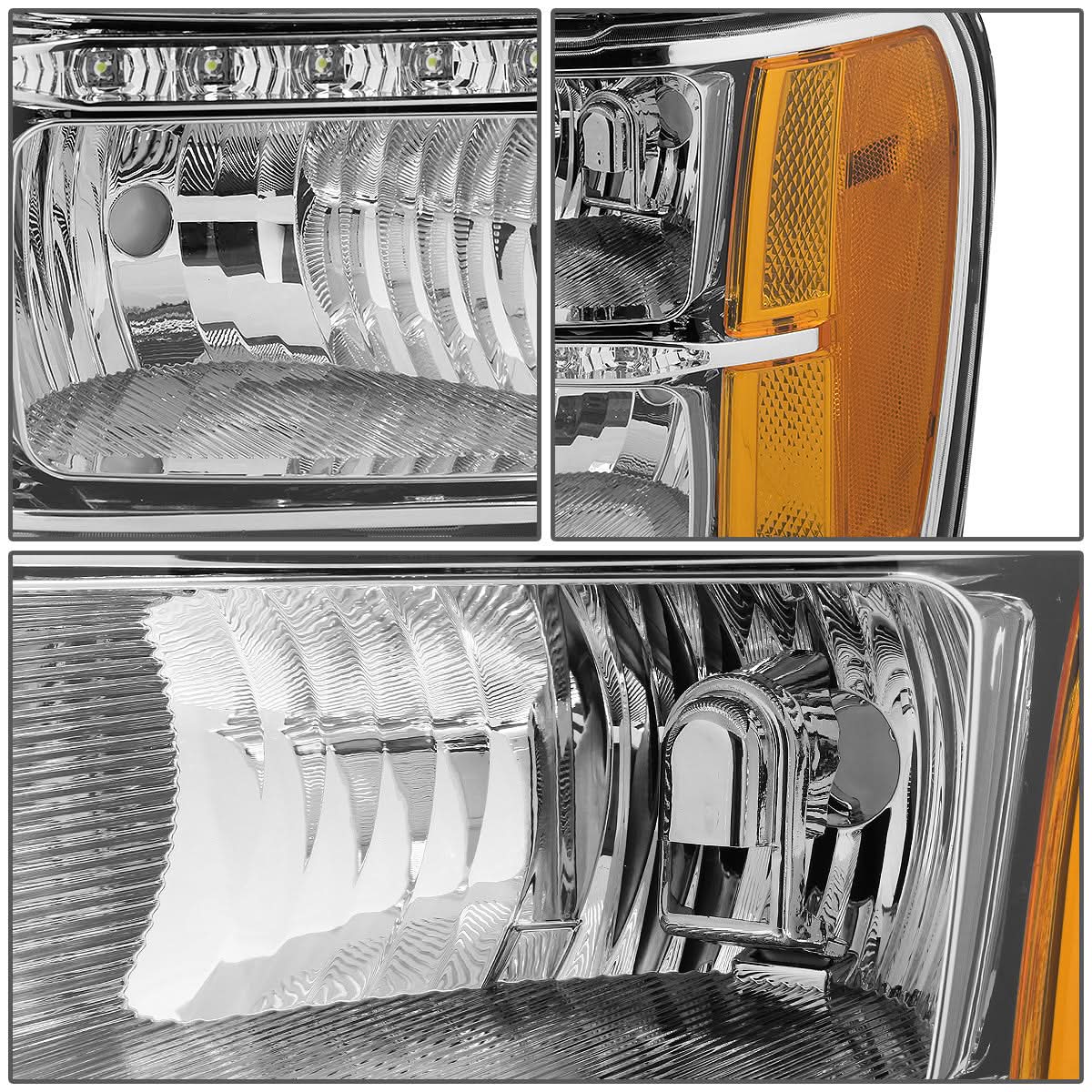 2007-2014 GMC Sierra LED DRL Headlights Chrome Housing Amber Corner