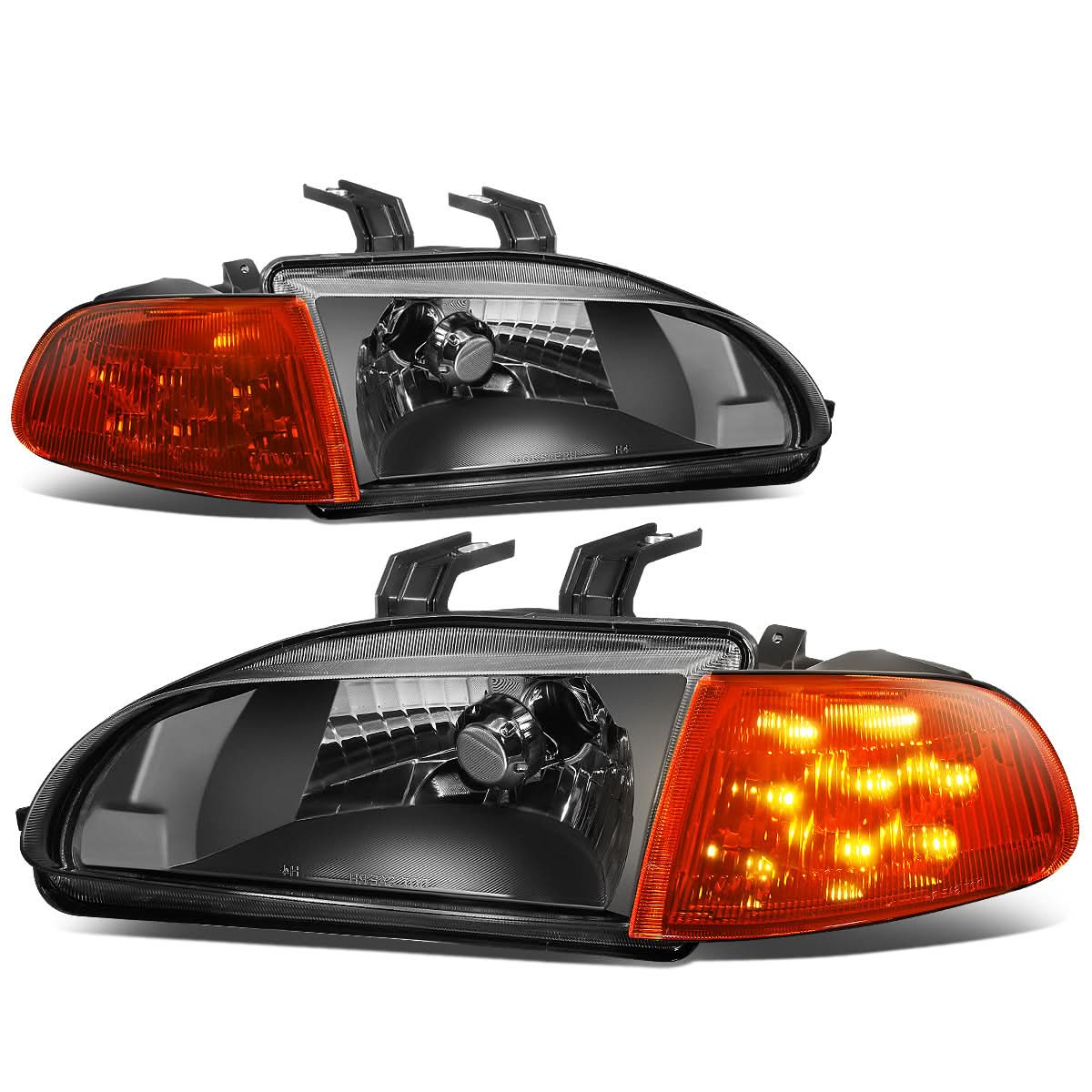 92-95 Honda Civic LED DRL Headlights - Black Housing / Amber Corner