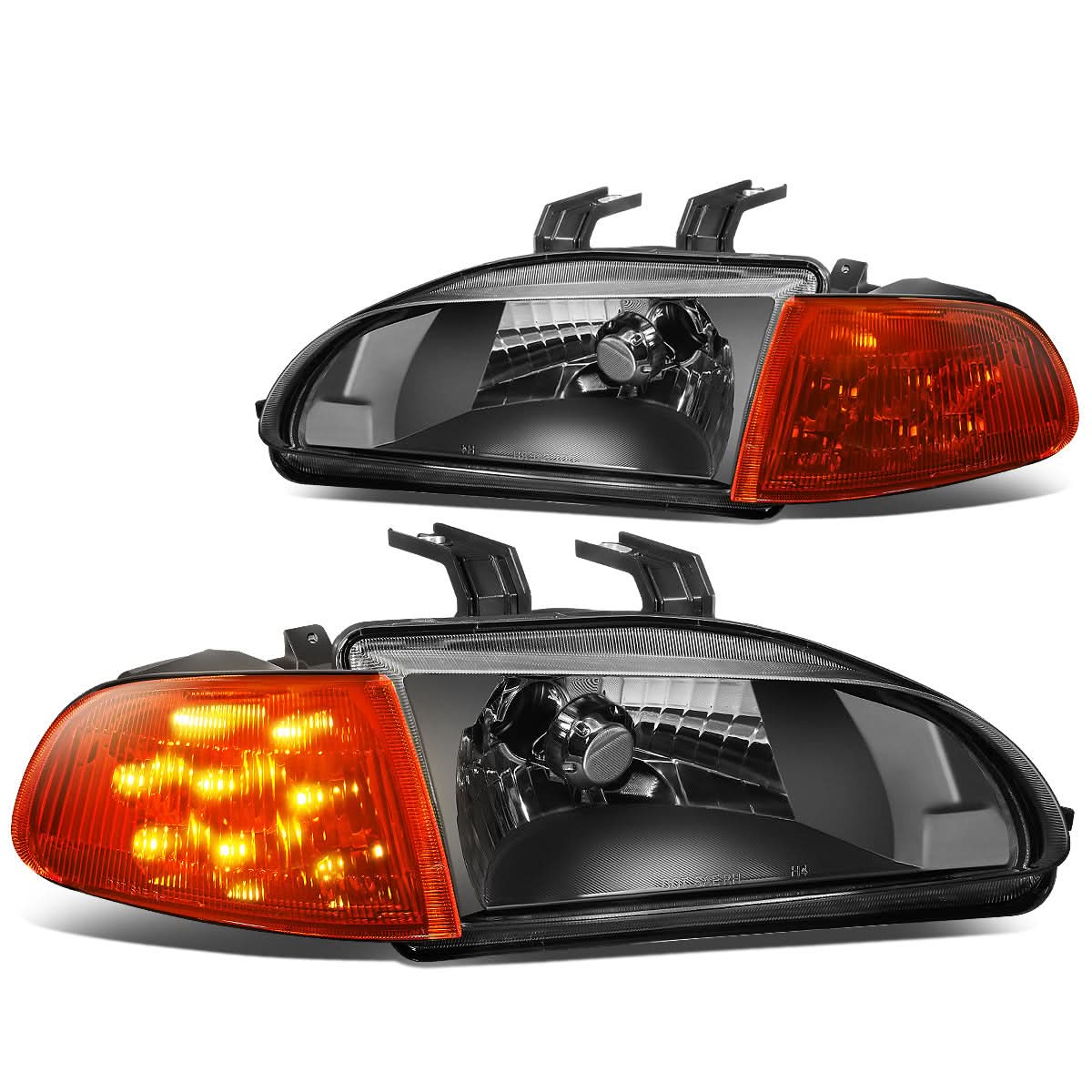 92-95 Honda Civic LED DRL Headlights - Black Housing / Amber Corner