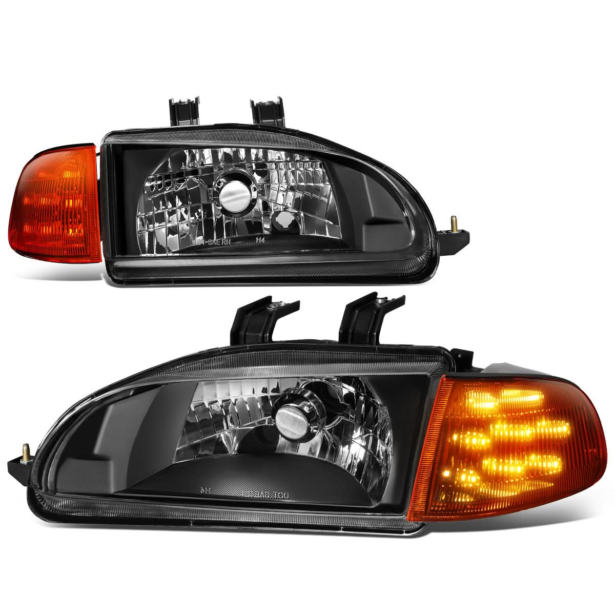 92-95 Honda Civic LED DRL Headlights - Black Housing / Amber Corner